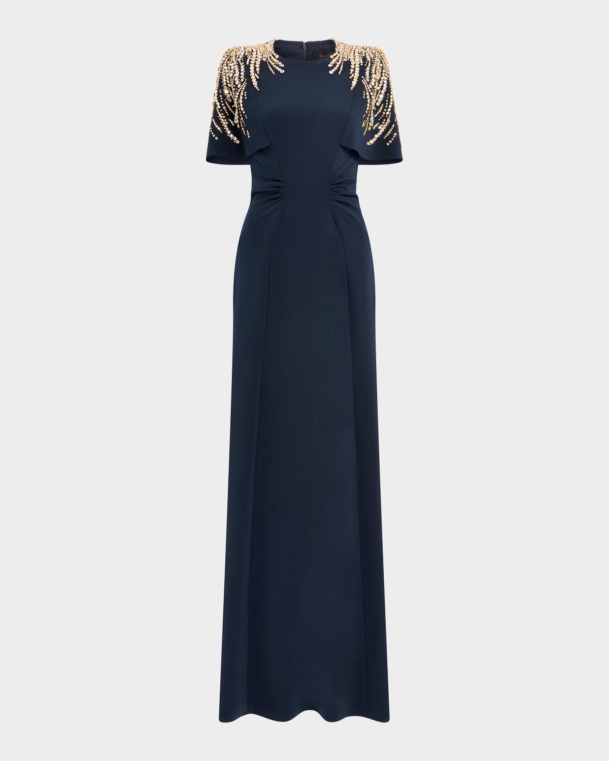 Embellished Petal-Sleeve Trumpet Gown