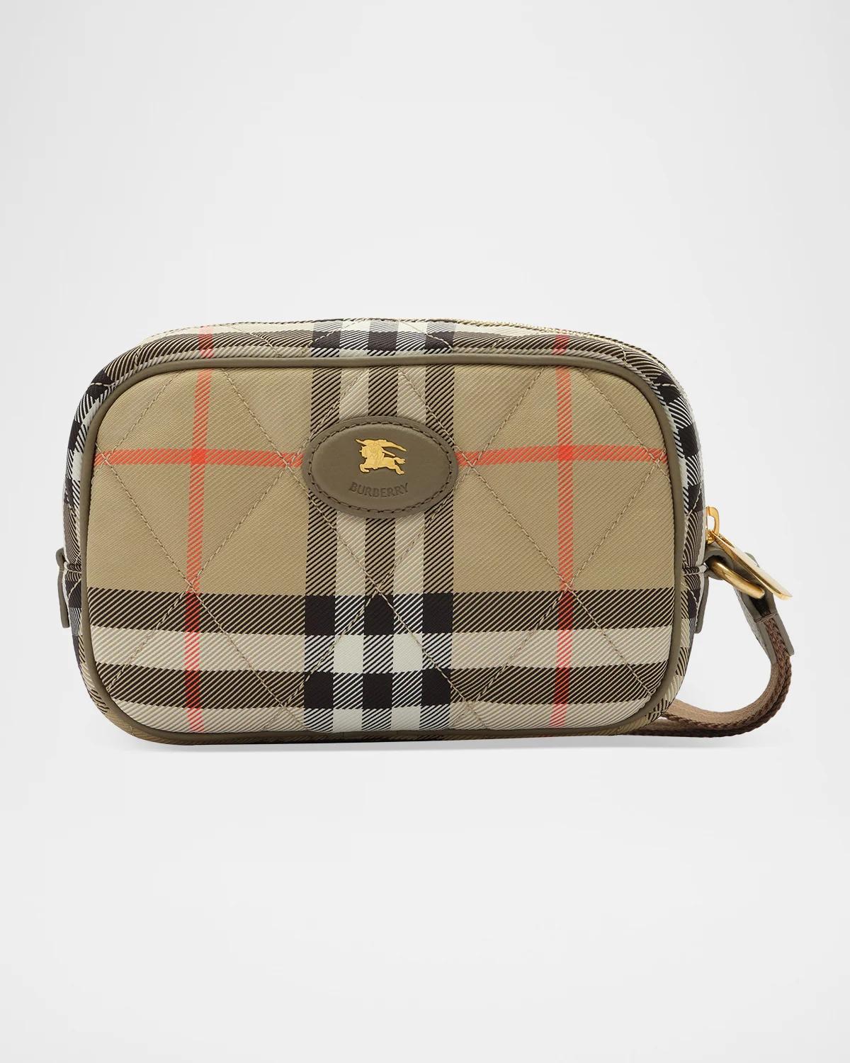 Horseshoe Quilted Check Wristlet Pouch Bag