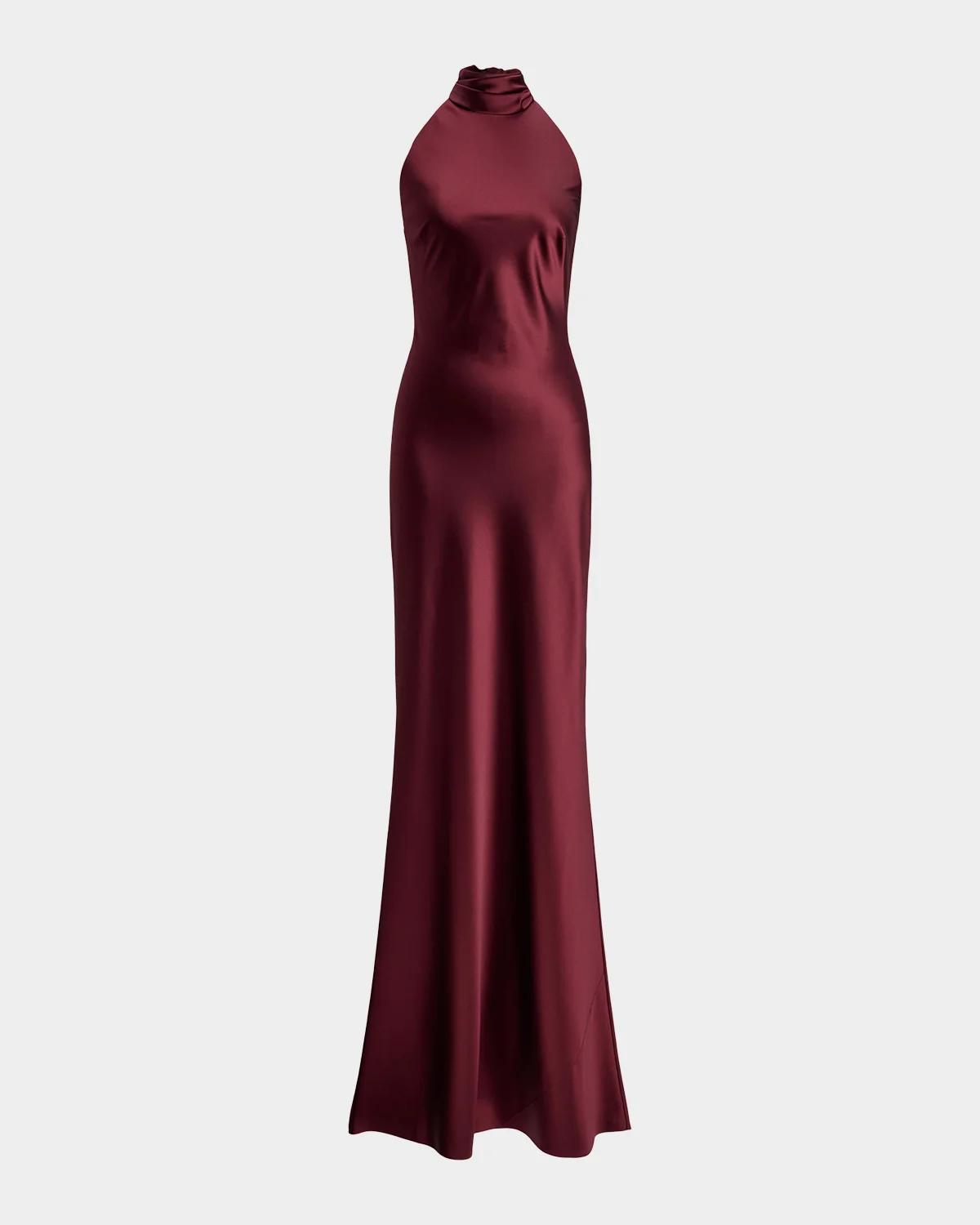 Chilton Satin Halter Evening Dress
