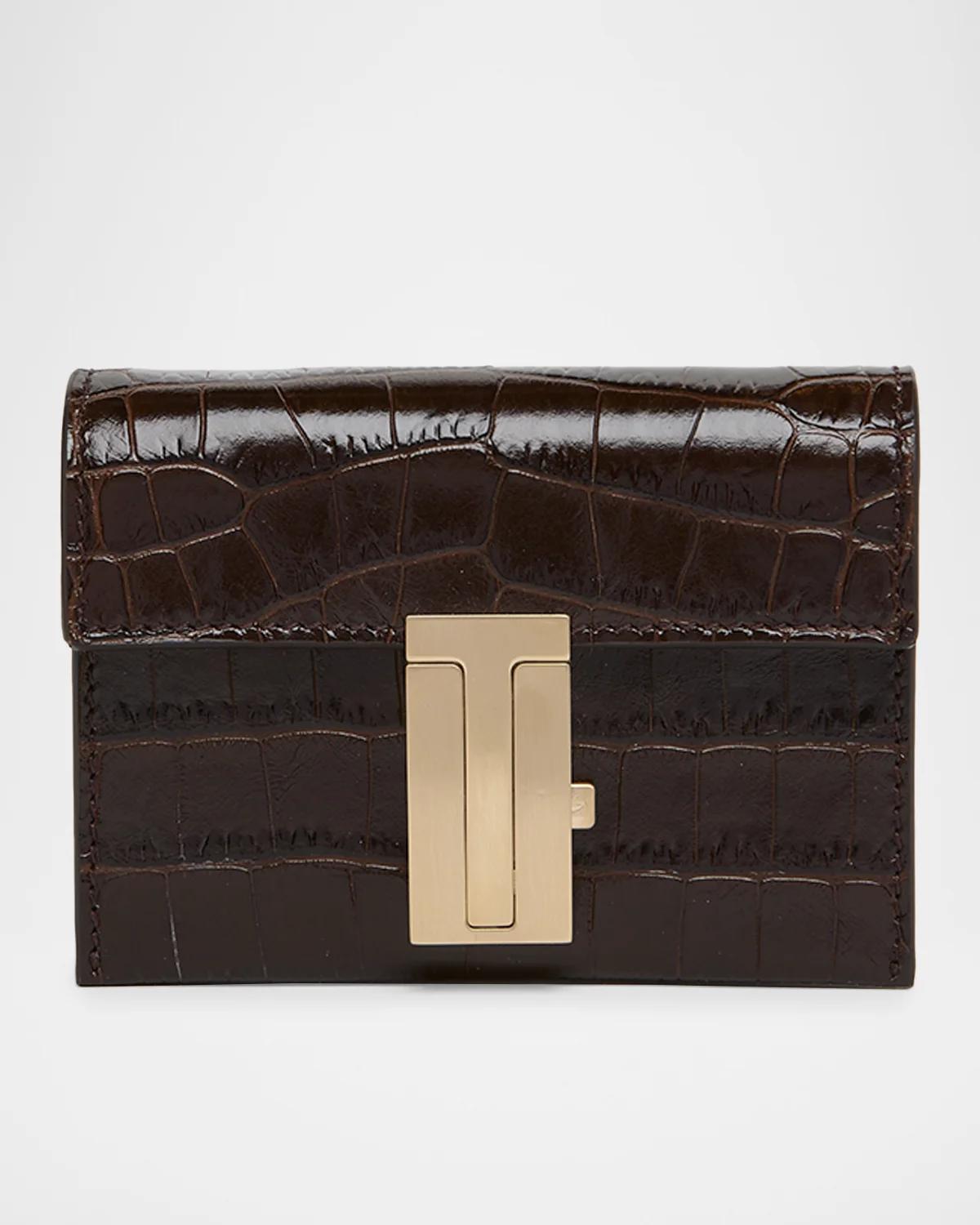Mia Croc-Embossed Leather Crossbody Card Holder
