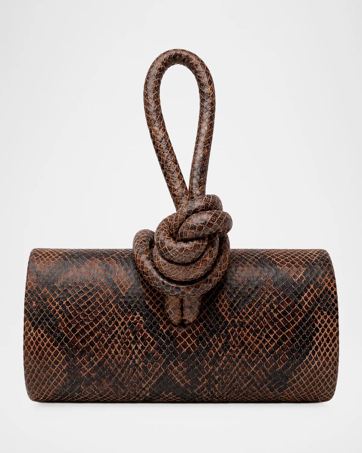 The Amina Snakeskin-Embossed Leather Top Handle Bag