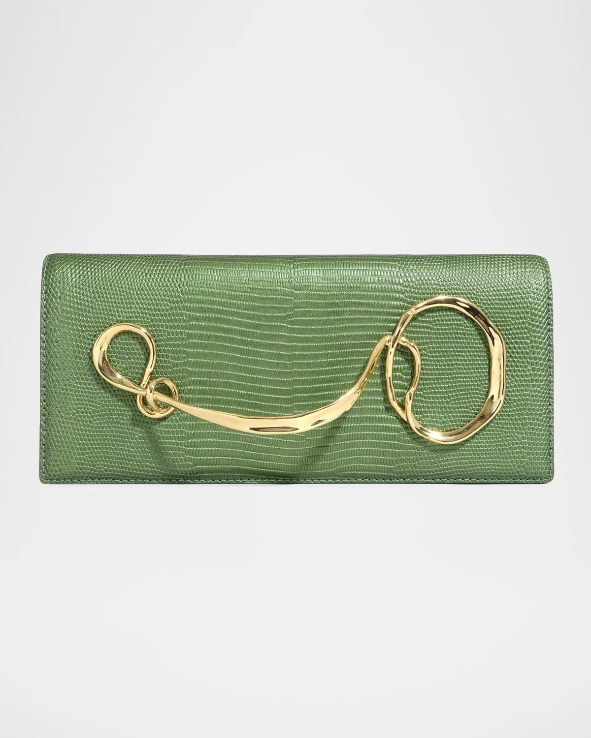 Twisted Metal Lizard-Embossed Clutch Bag
