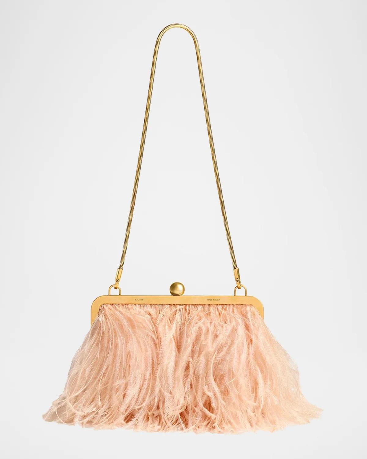 Lilith Feather Satin Evening Shoulder Bag