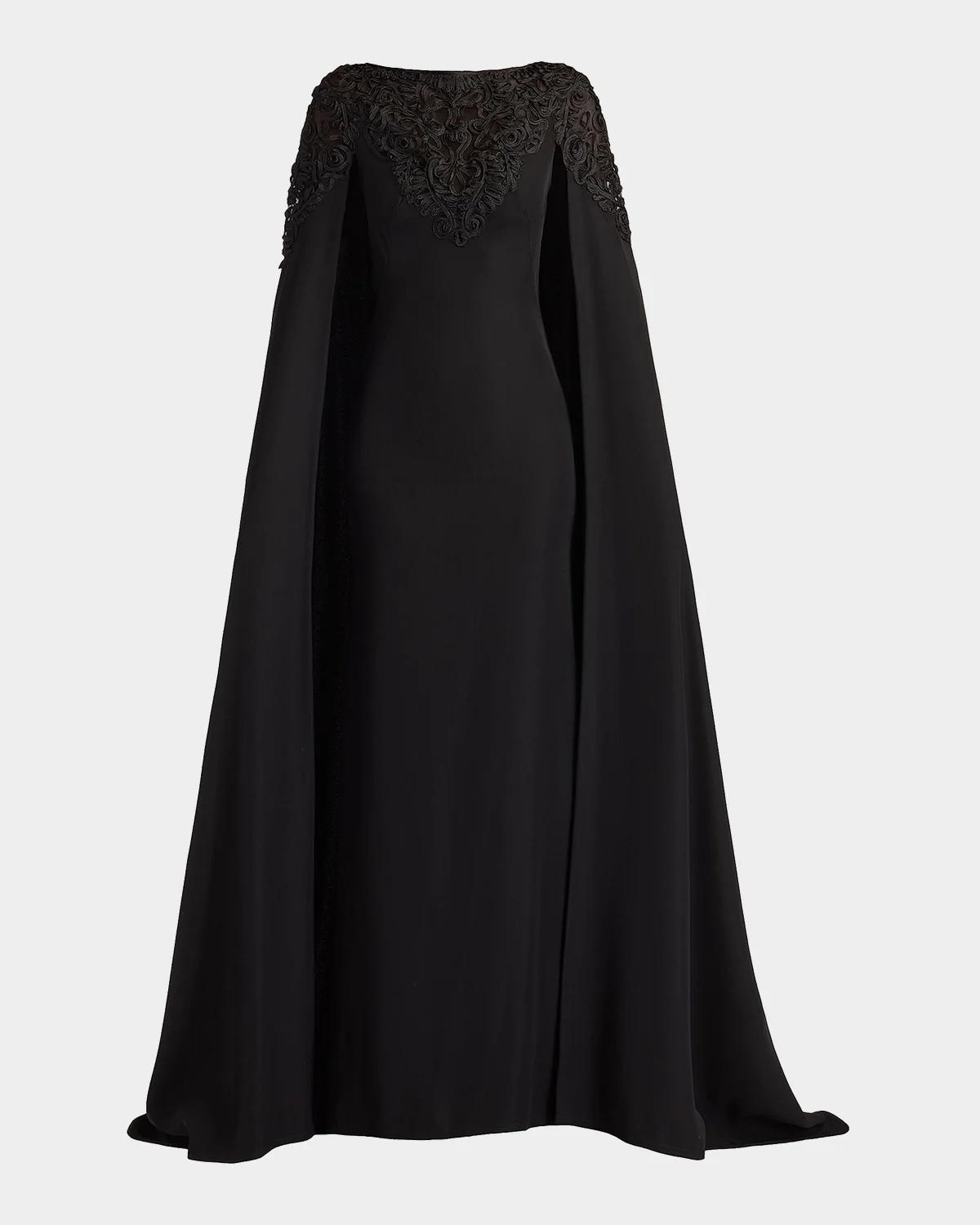 Massaro Embroidered Cape Gown