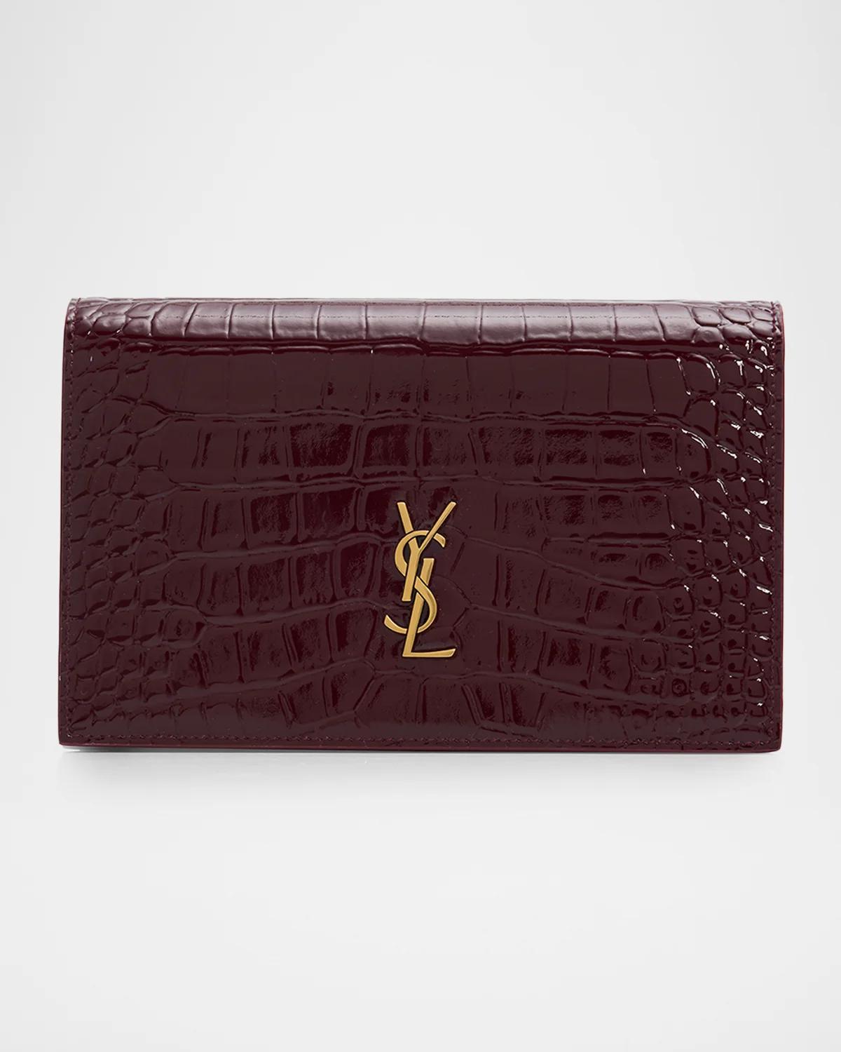 YSL Croc-Embossed Leather Crossbody Bag