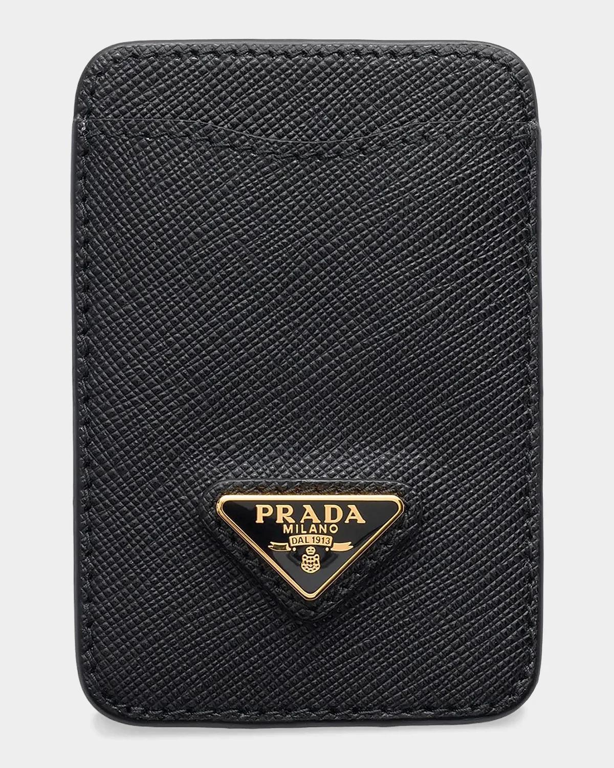 Triangle Logo Saffiano Leather Card Case