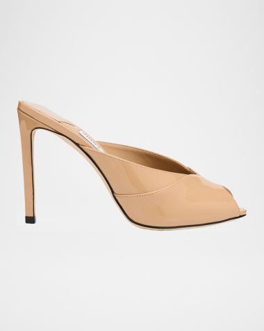 100mm Brigitte Patent Leather Mule Pumps