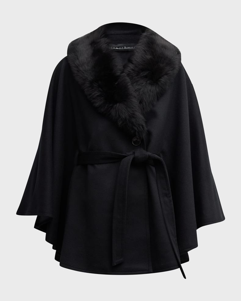 neimanmarcus.com | Cashmere Belted Cape Coat with Shearling Collar