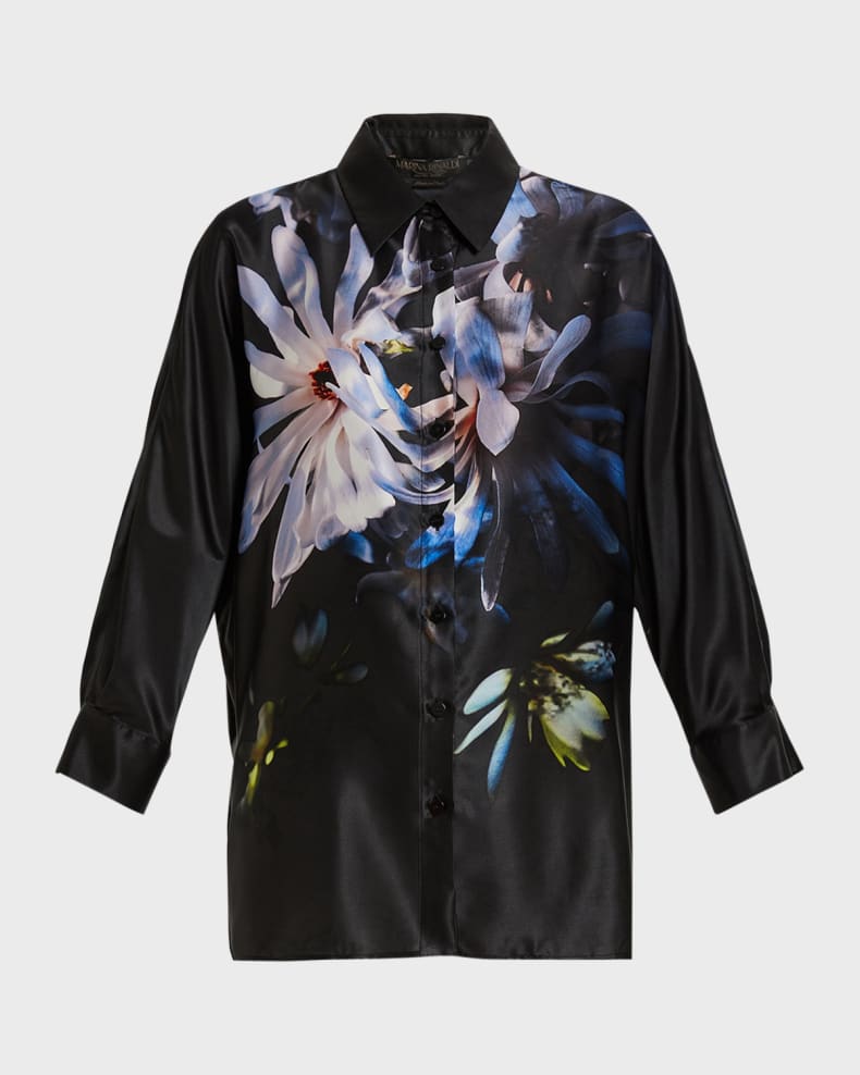 neimanmarcus.com | Plus Size Begonia Floral-Print Satin Blouse