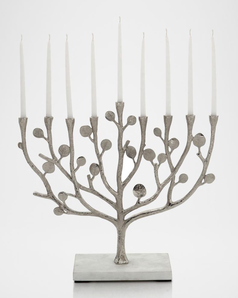 brass menorah with botanical design from Pottery Barn