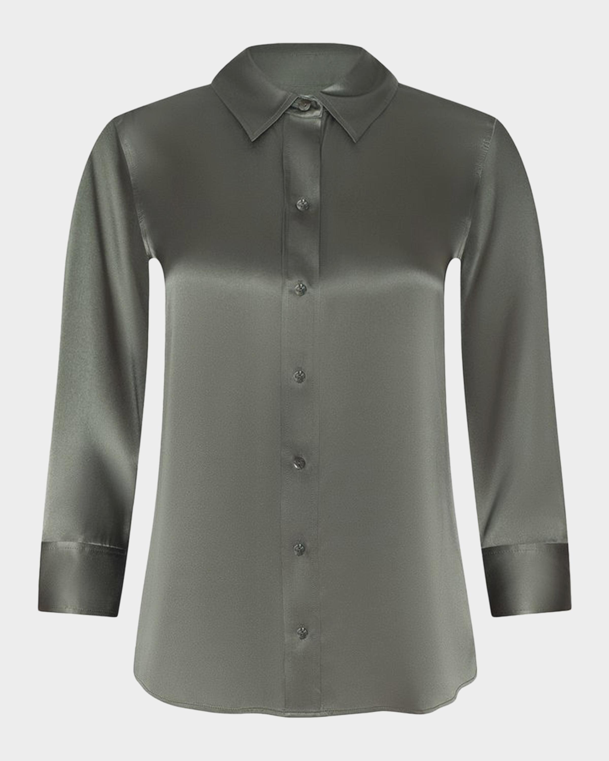 Dani Silk Satin 3/4-Sleeve Button-Down Blouse