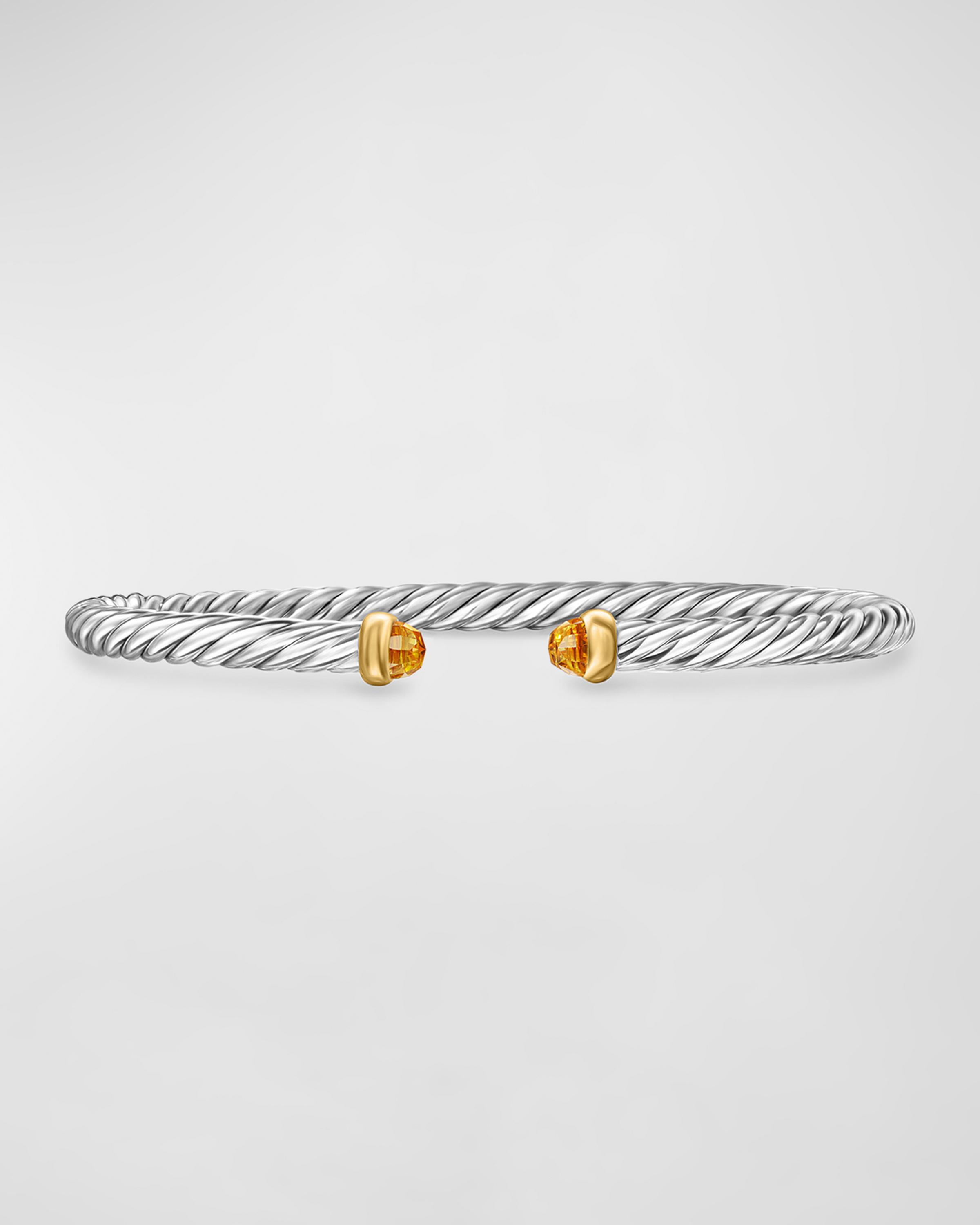 Cable Flex Bracelet with Gemstone in Silver and 14K Gold, 4mm
