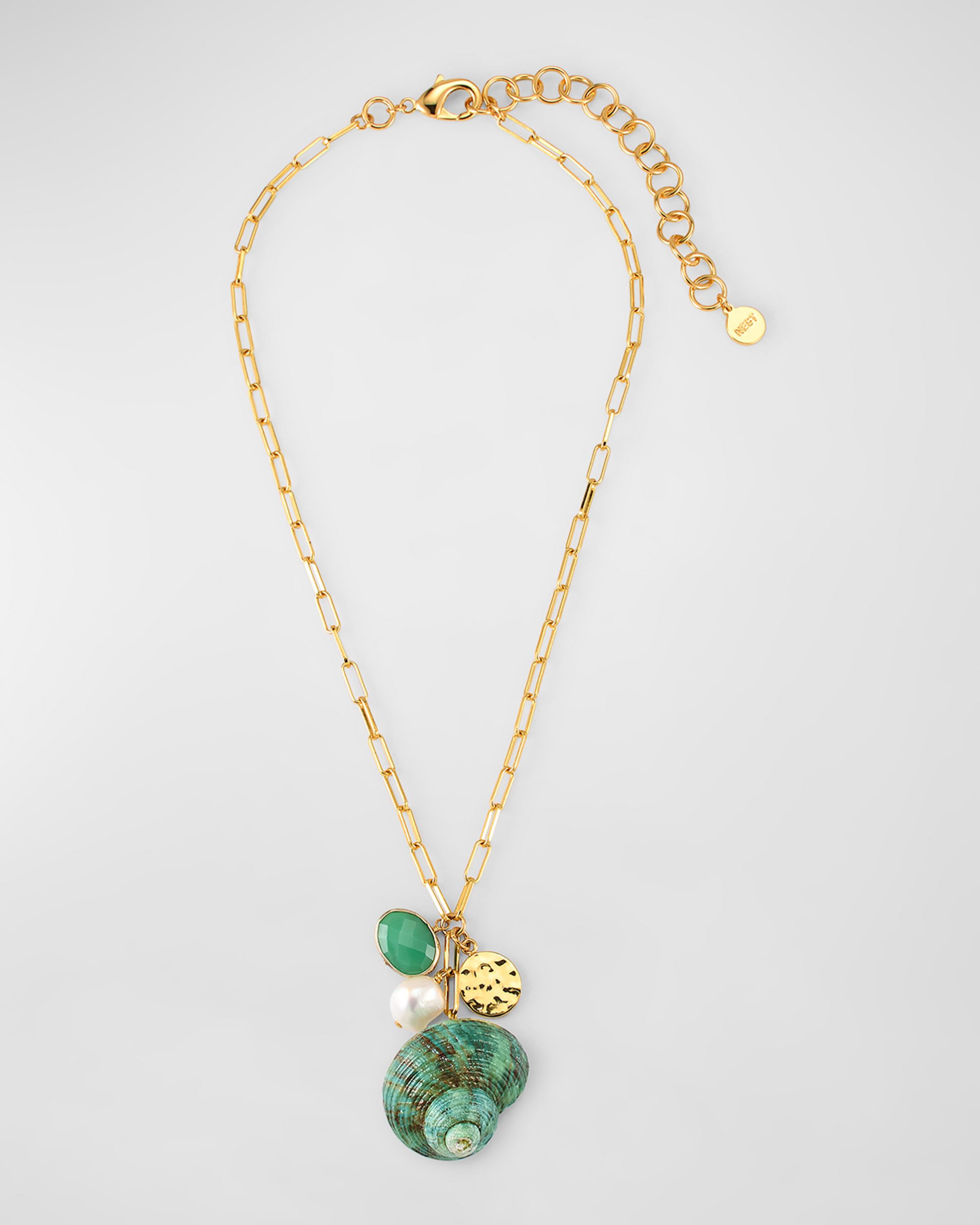 Green Seashell Charm Necklace
