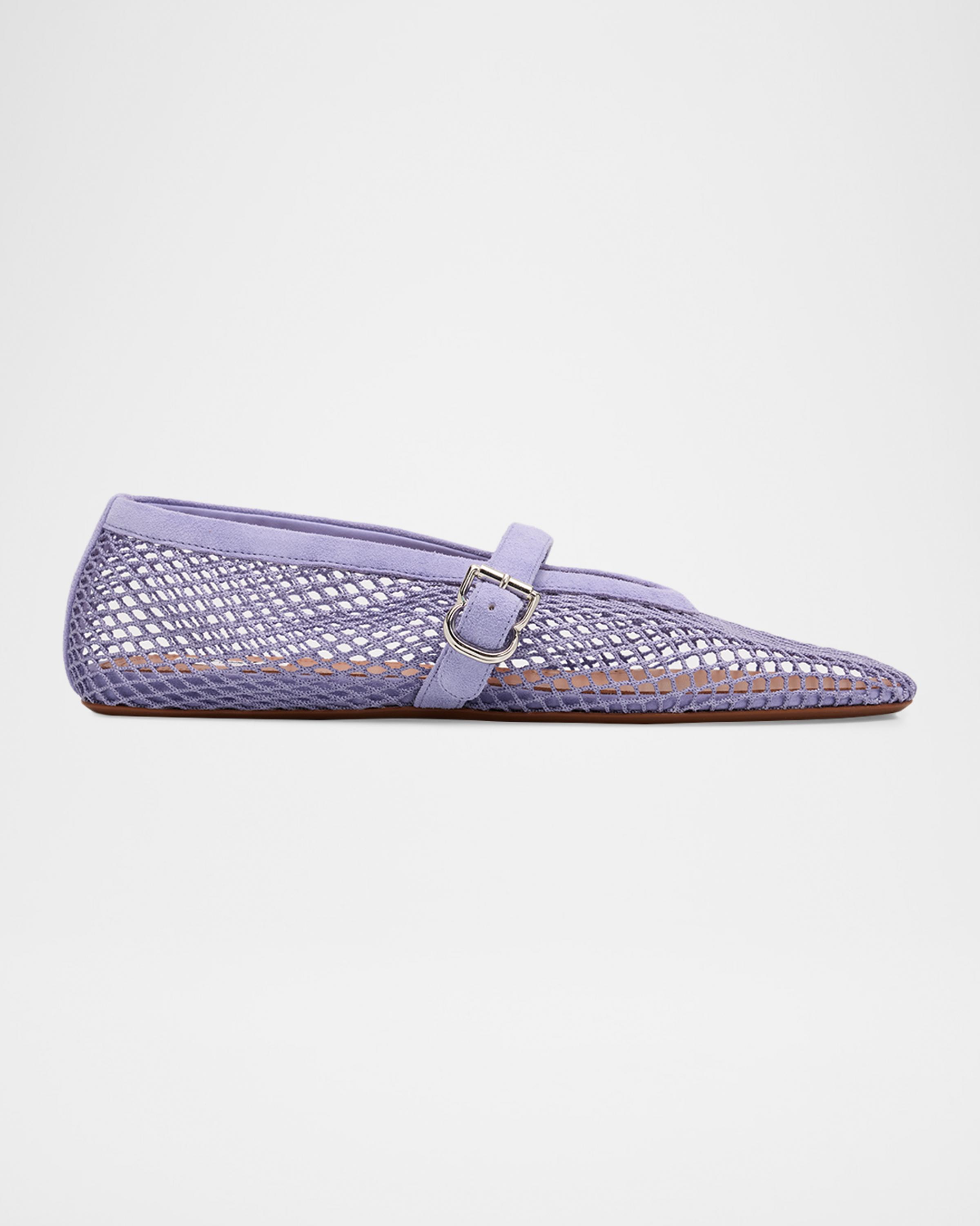 Mesh Mary Jane Suede Ballerina Flats