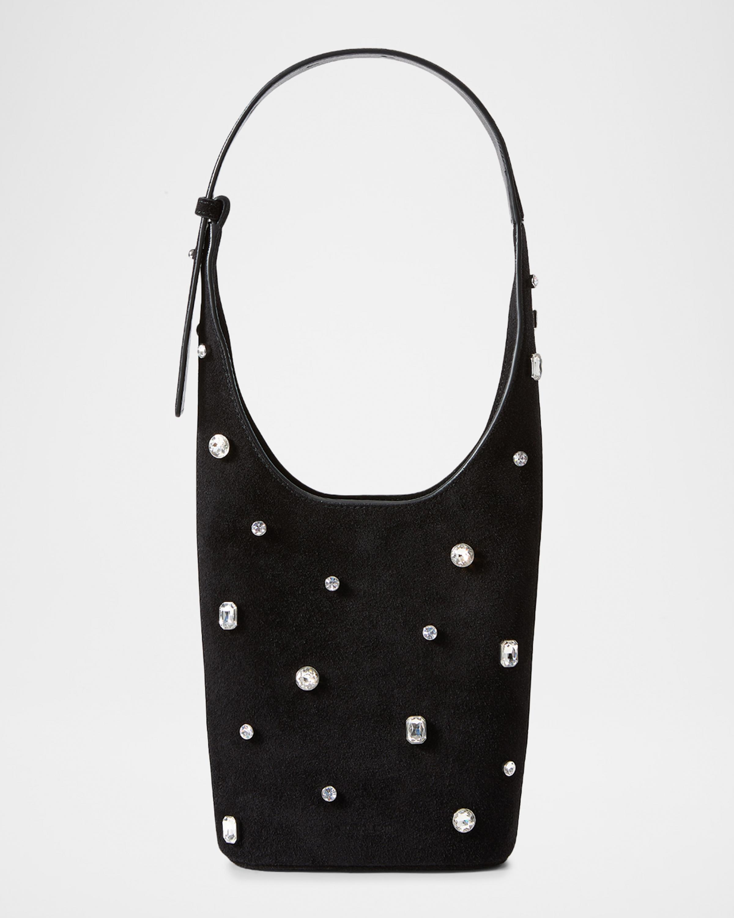 Loop Small Crystal-Studded Suede Shoulder Bag