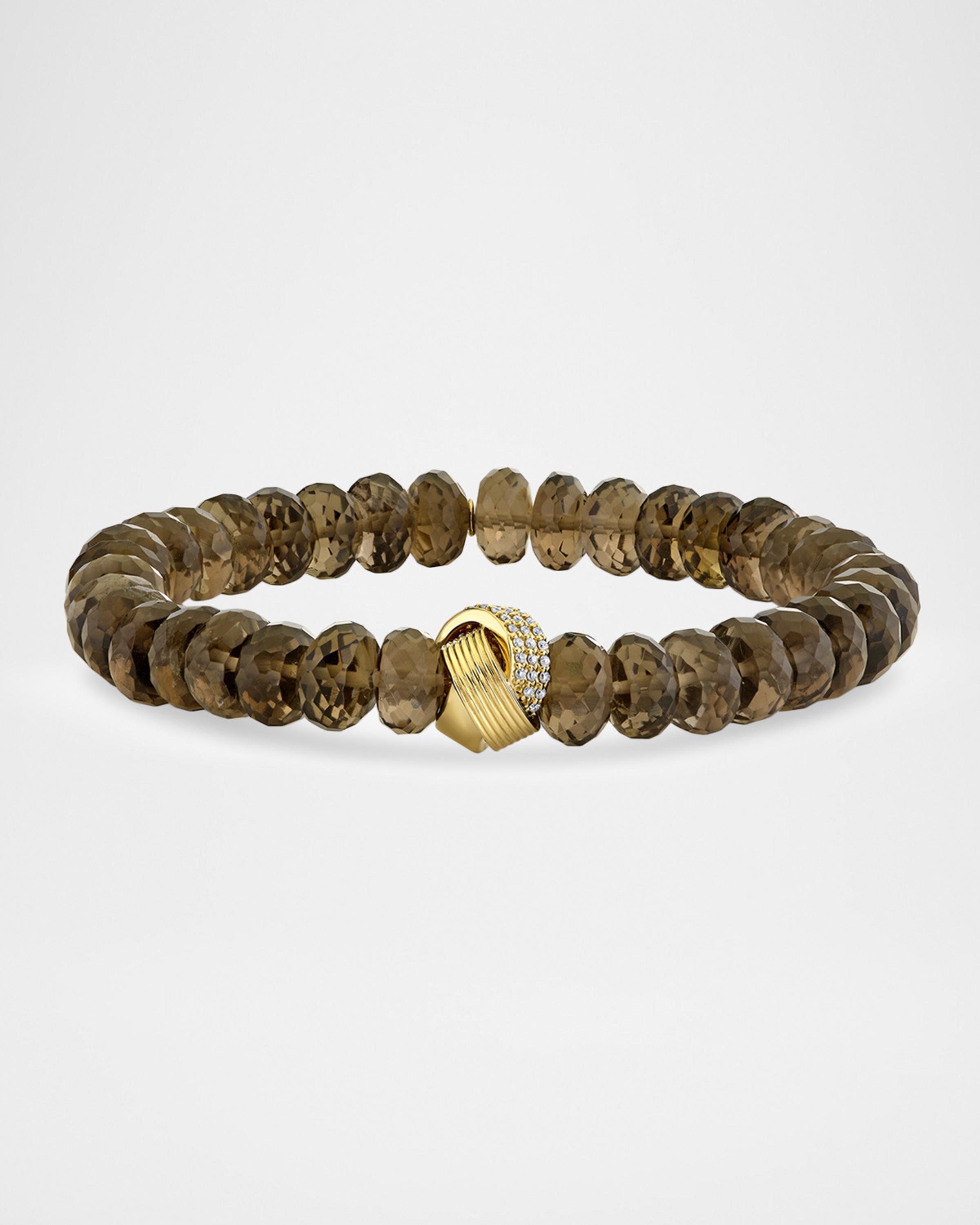 14K Diamond Tri-Linked Rondelle on Smokey Quartz Bracelet