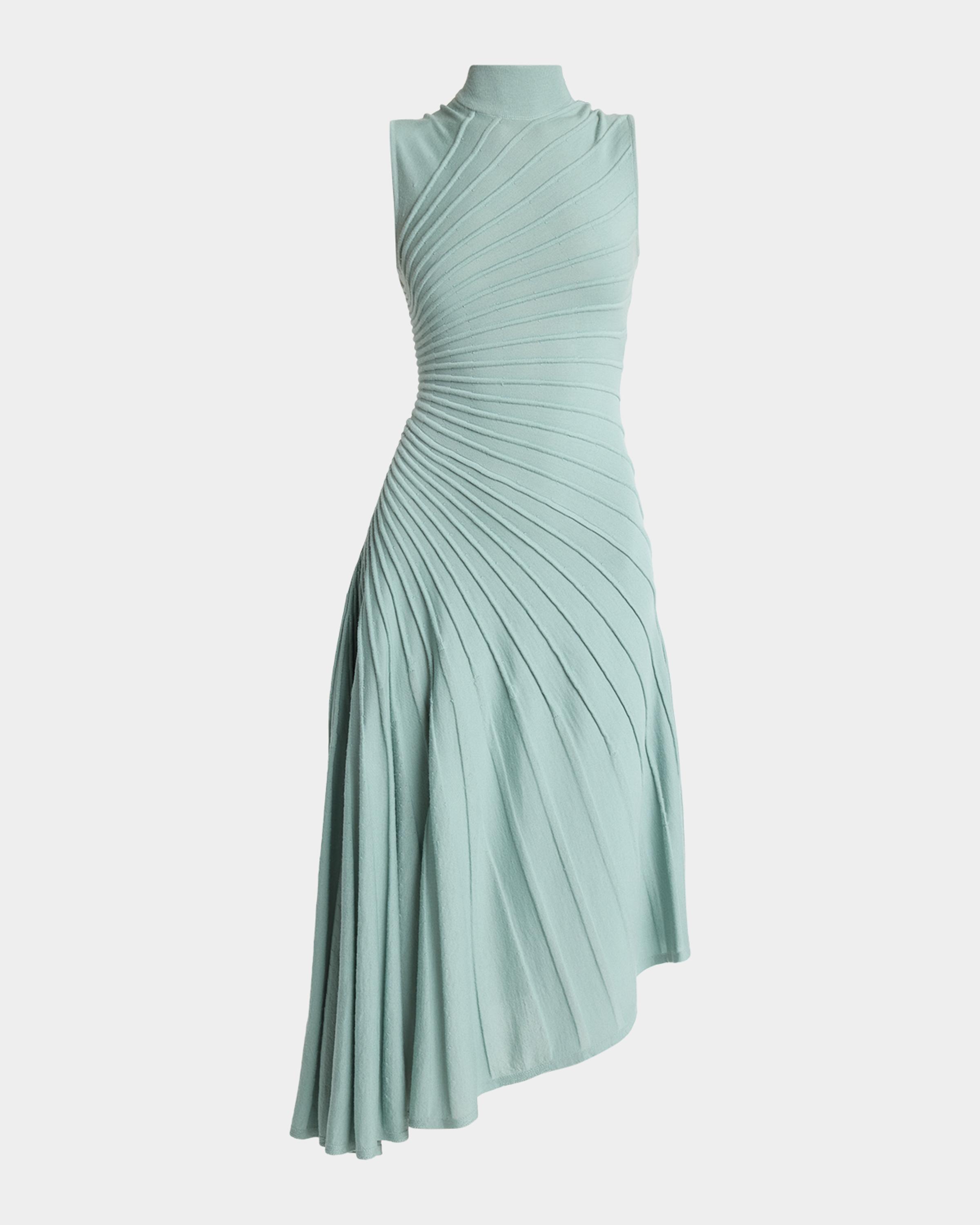 Mock-Neck Sculpting Wool Dress