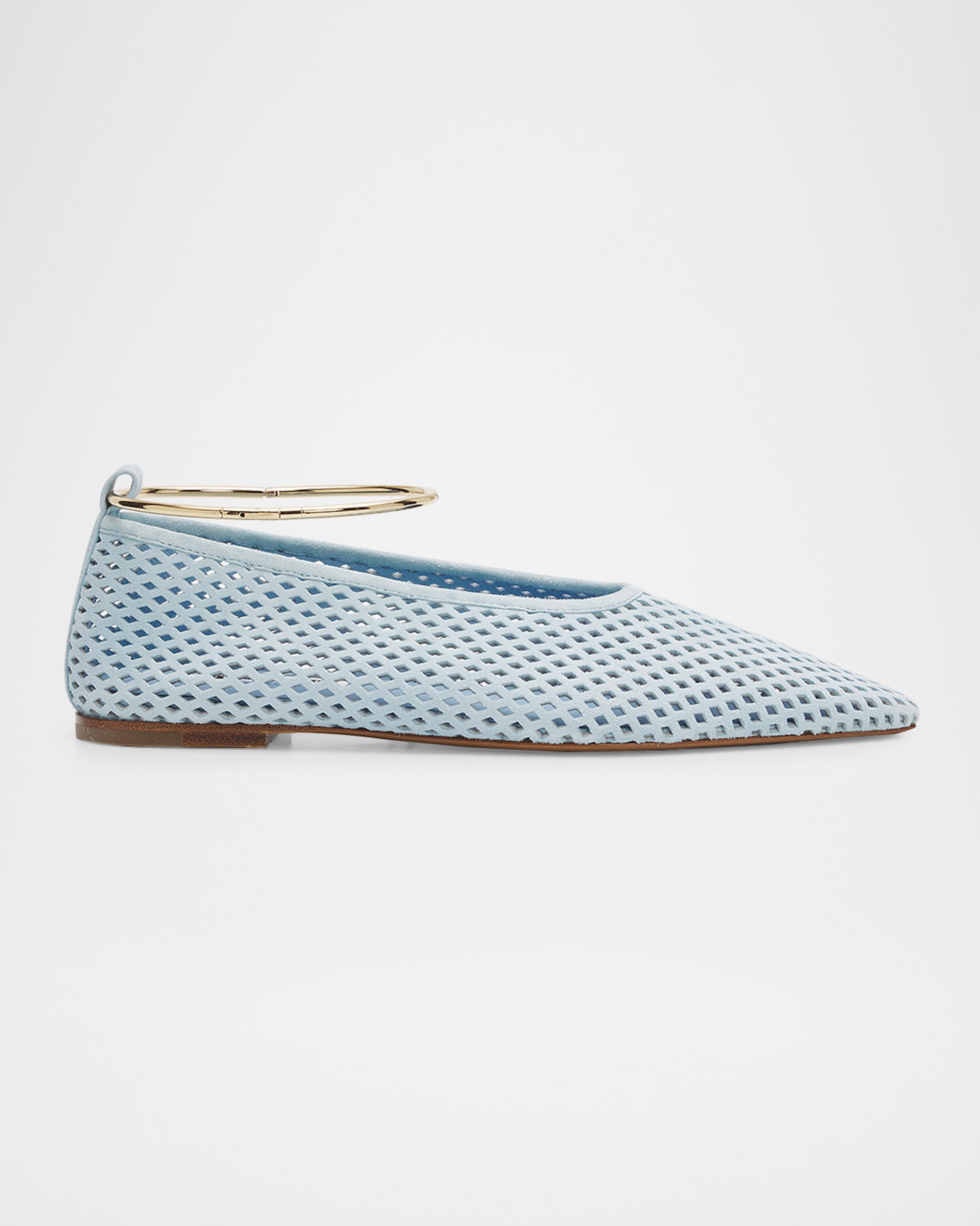 Ring Perforated Suede Ballerina Flats