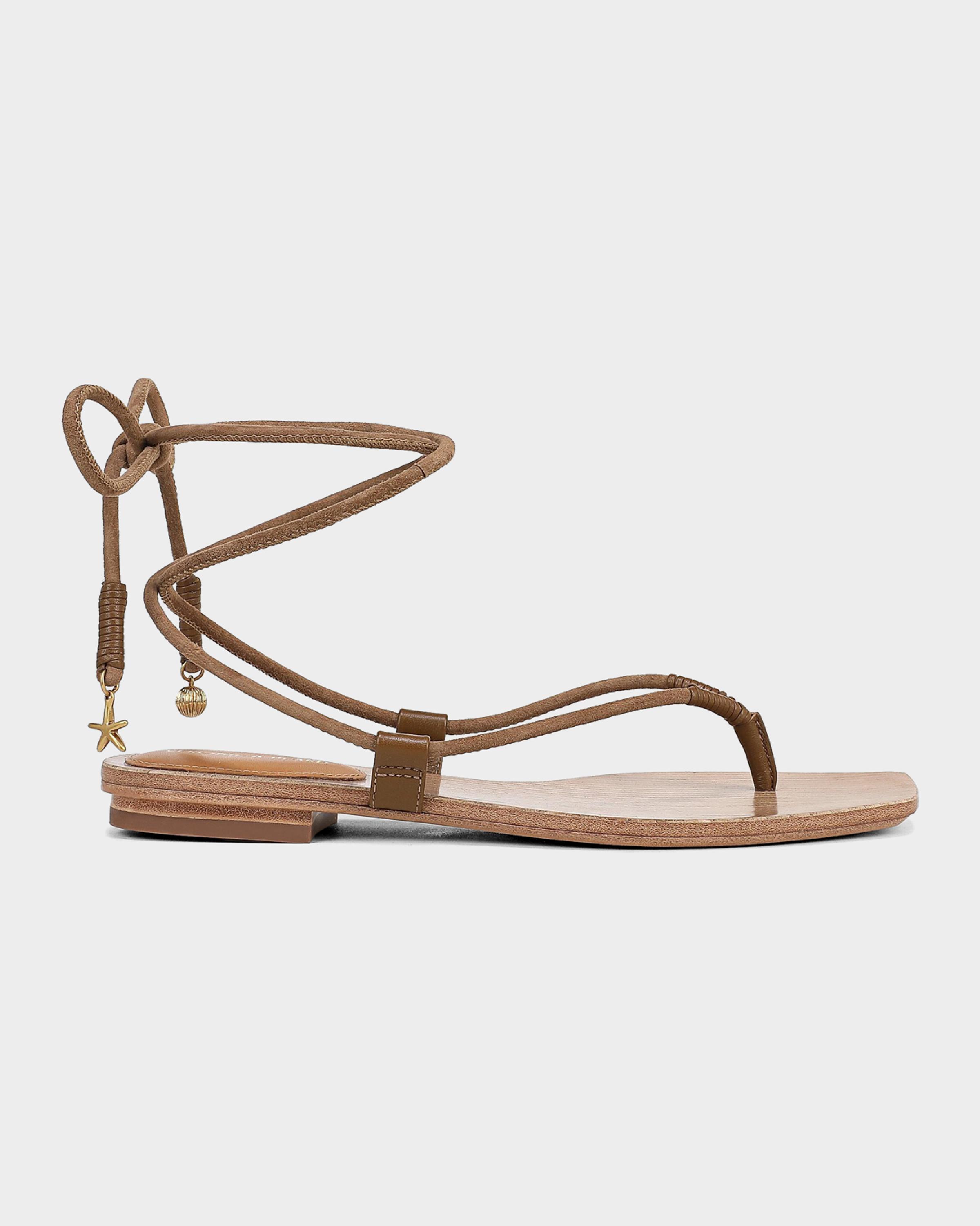 Rosetta Suede Ankle-Wrap Flat Sandals