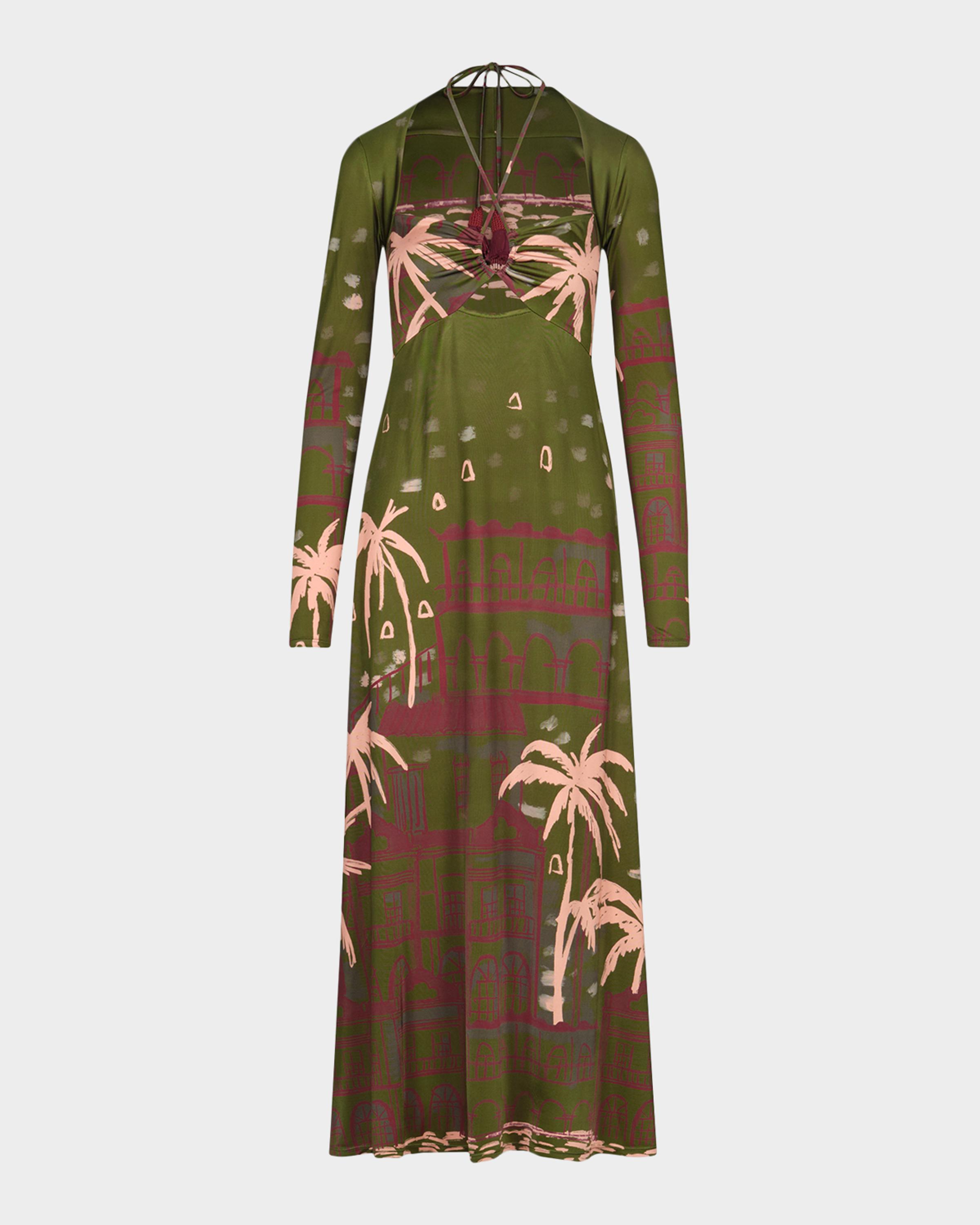 Eternal Tropical Cutout Long-Sleeve Ankle Dress