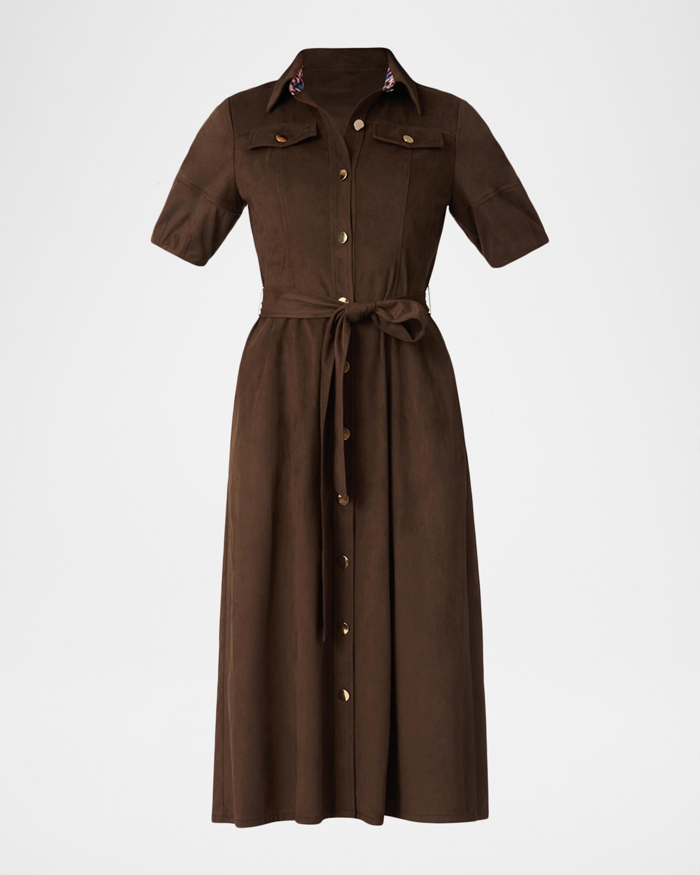 Mara Button-Down Faux Suede Midi Shirtdress