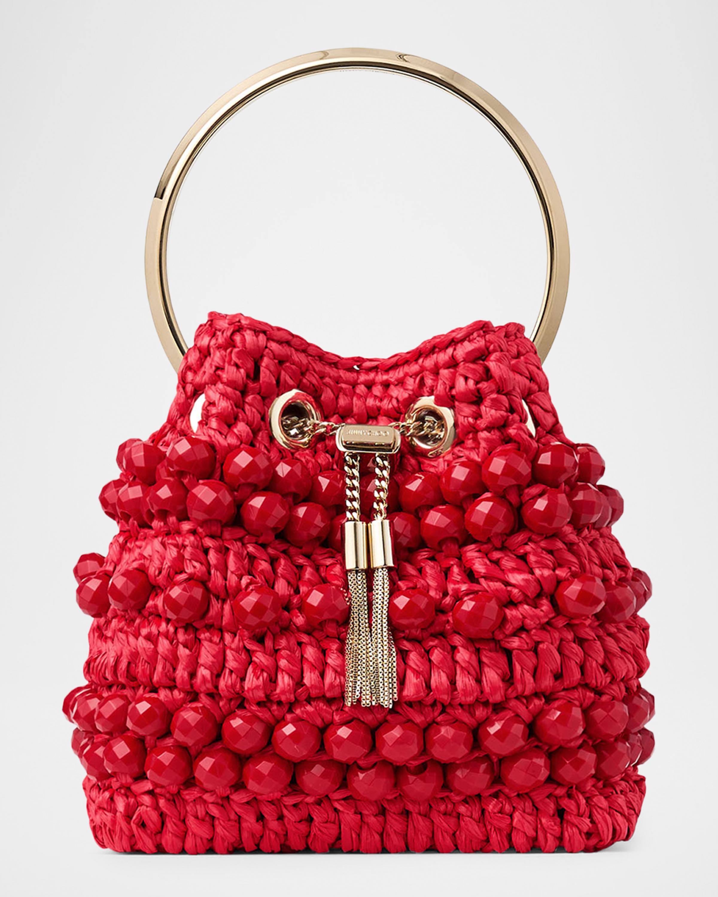 Riviera Bon Bon Beaded Raffia Top-Handle Bag