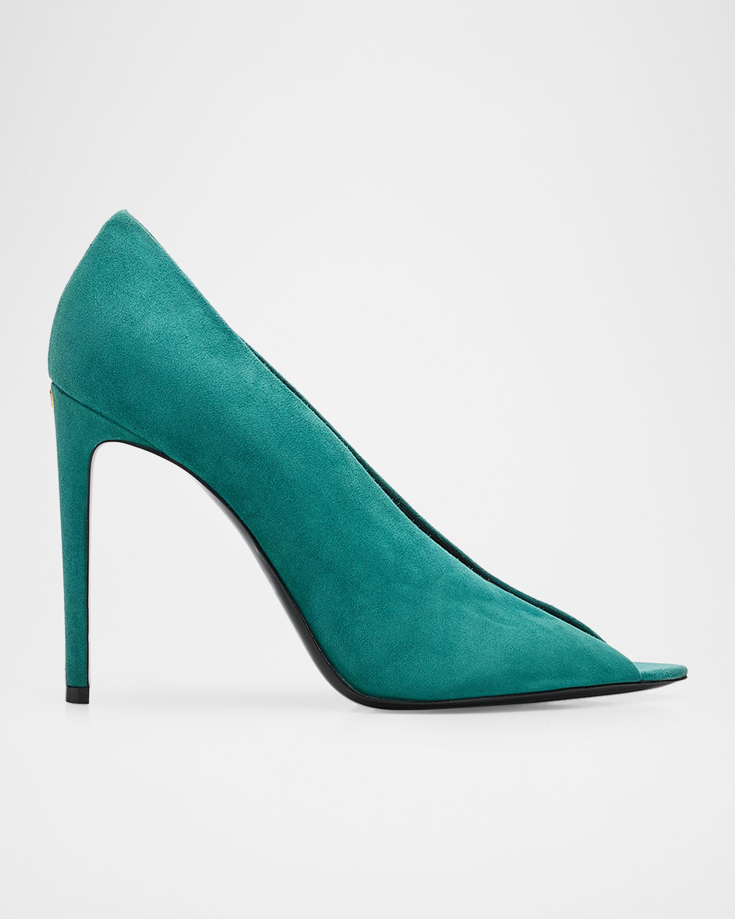 105mm Open Toe Revele Suede Pumps
