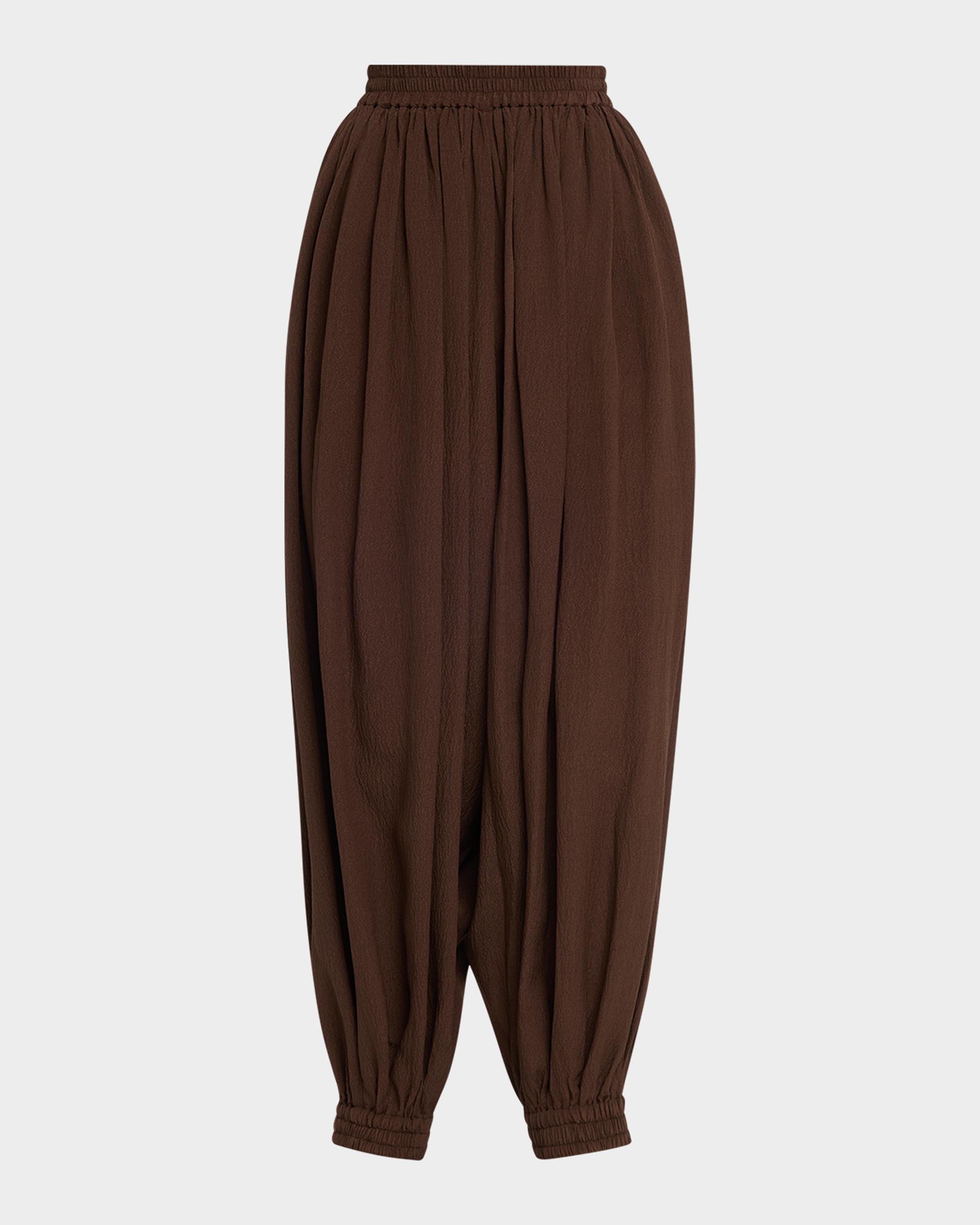 Ruched Silk Seersucker Balloon Pants