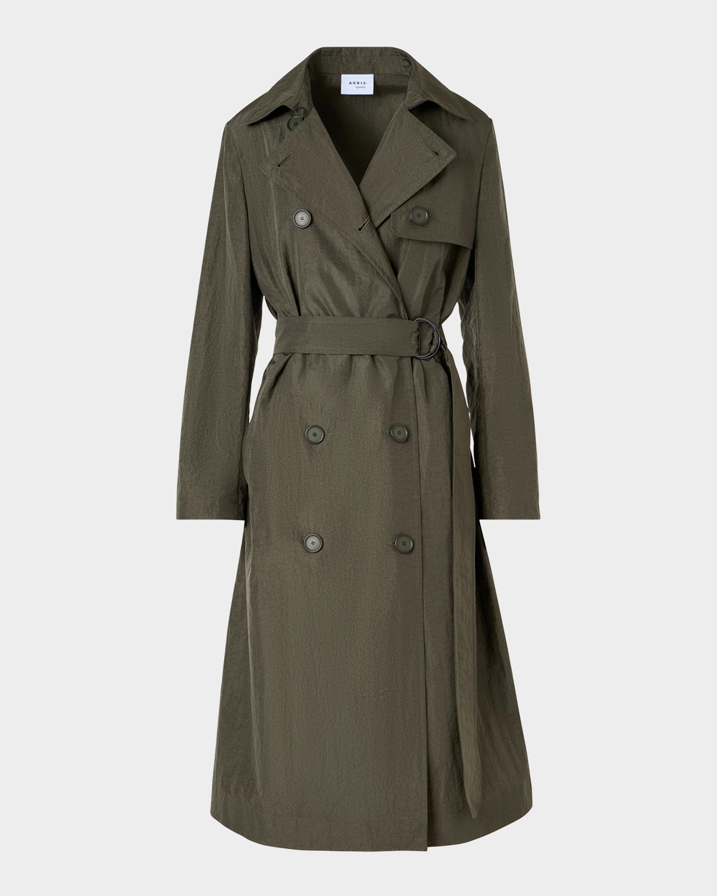 Double-Breasted Crinkled Parachute Taffeta Belted Trench Coat