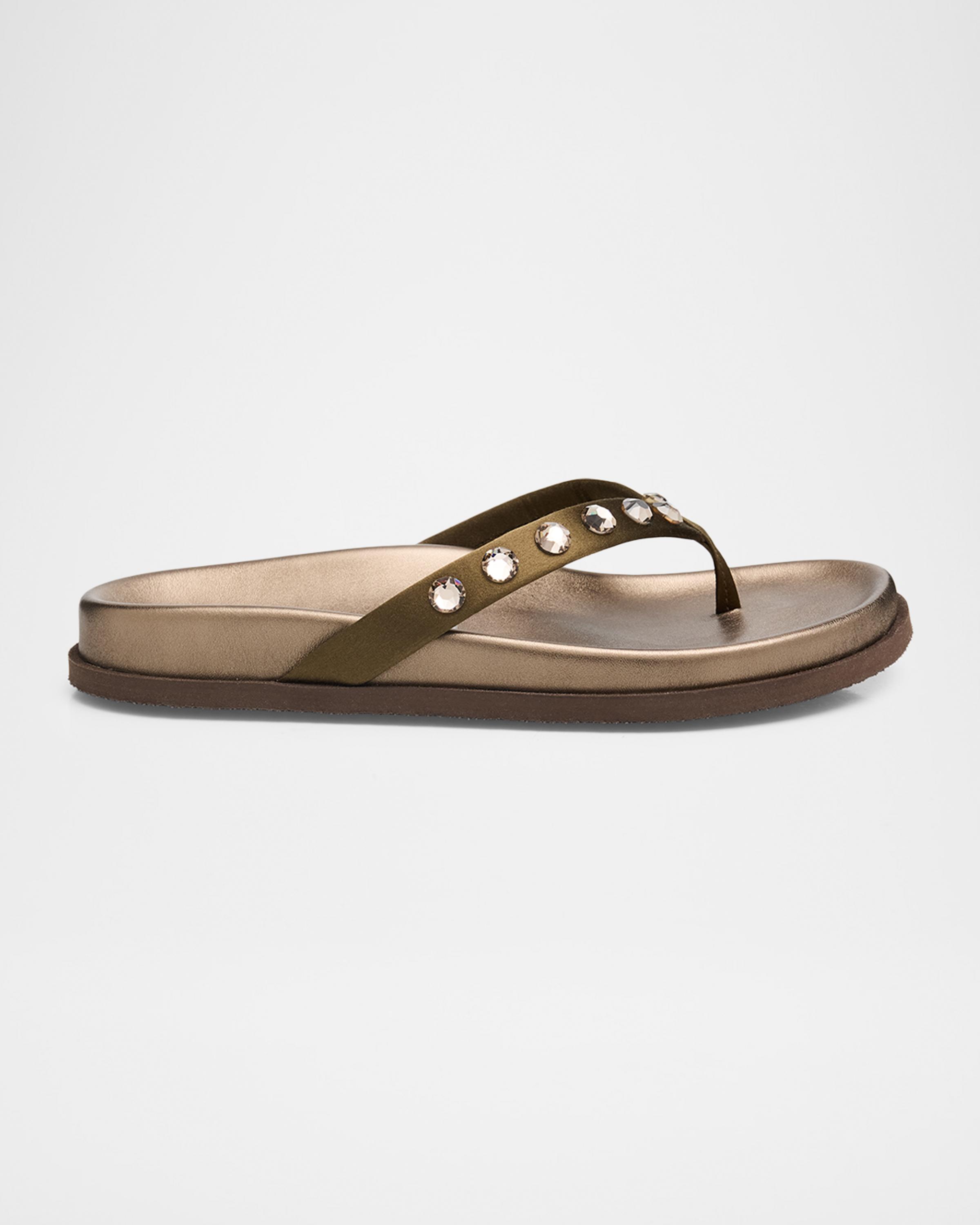 Devika Embellished Satin Thong Sandals
