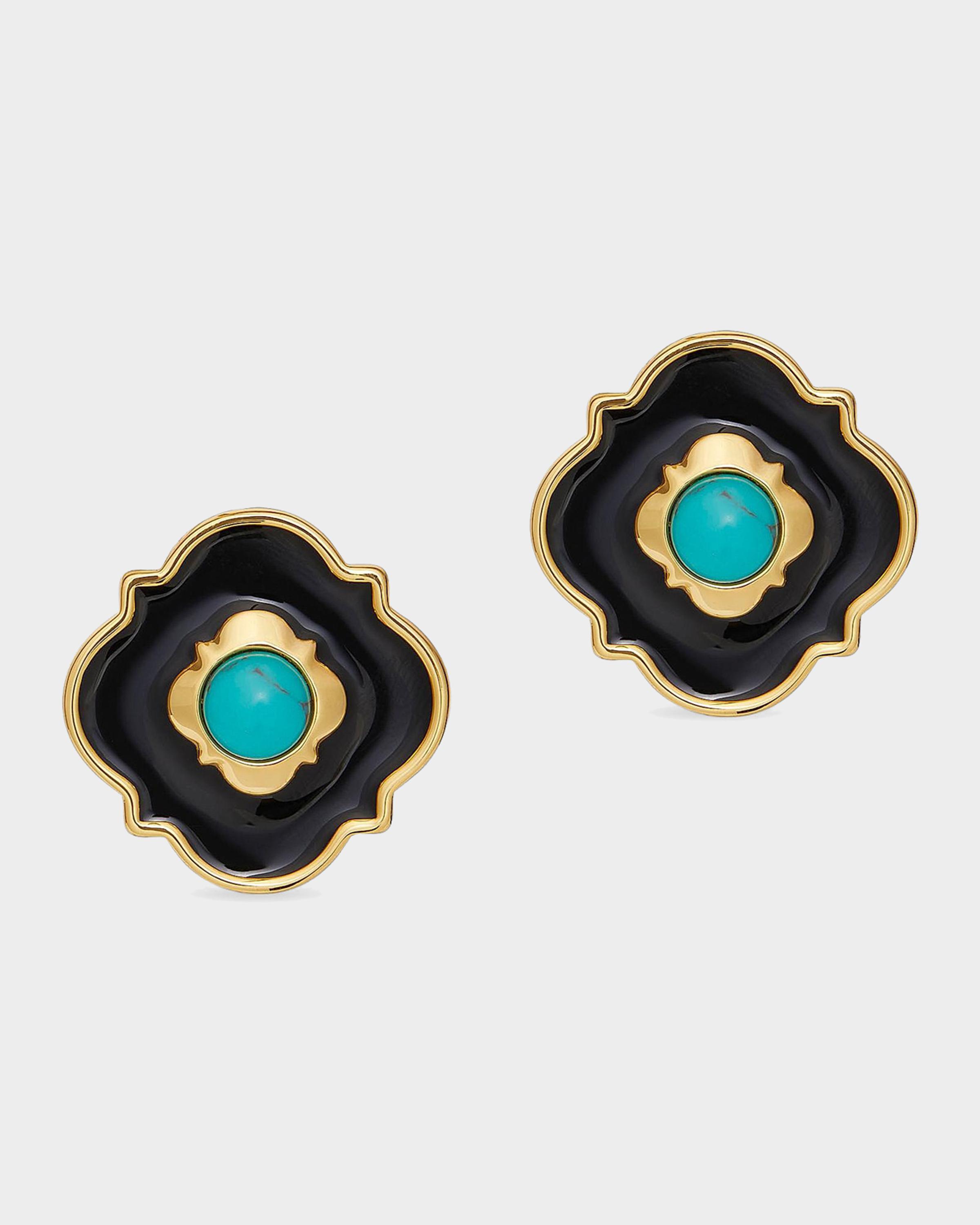 14K Gold-Plated Turquoise and Enamel Biltmore Button Stud Earrings
