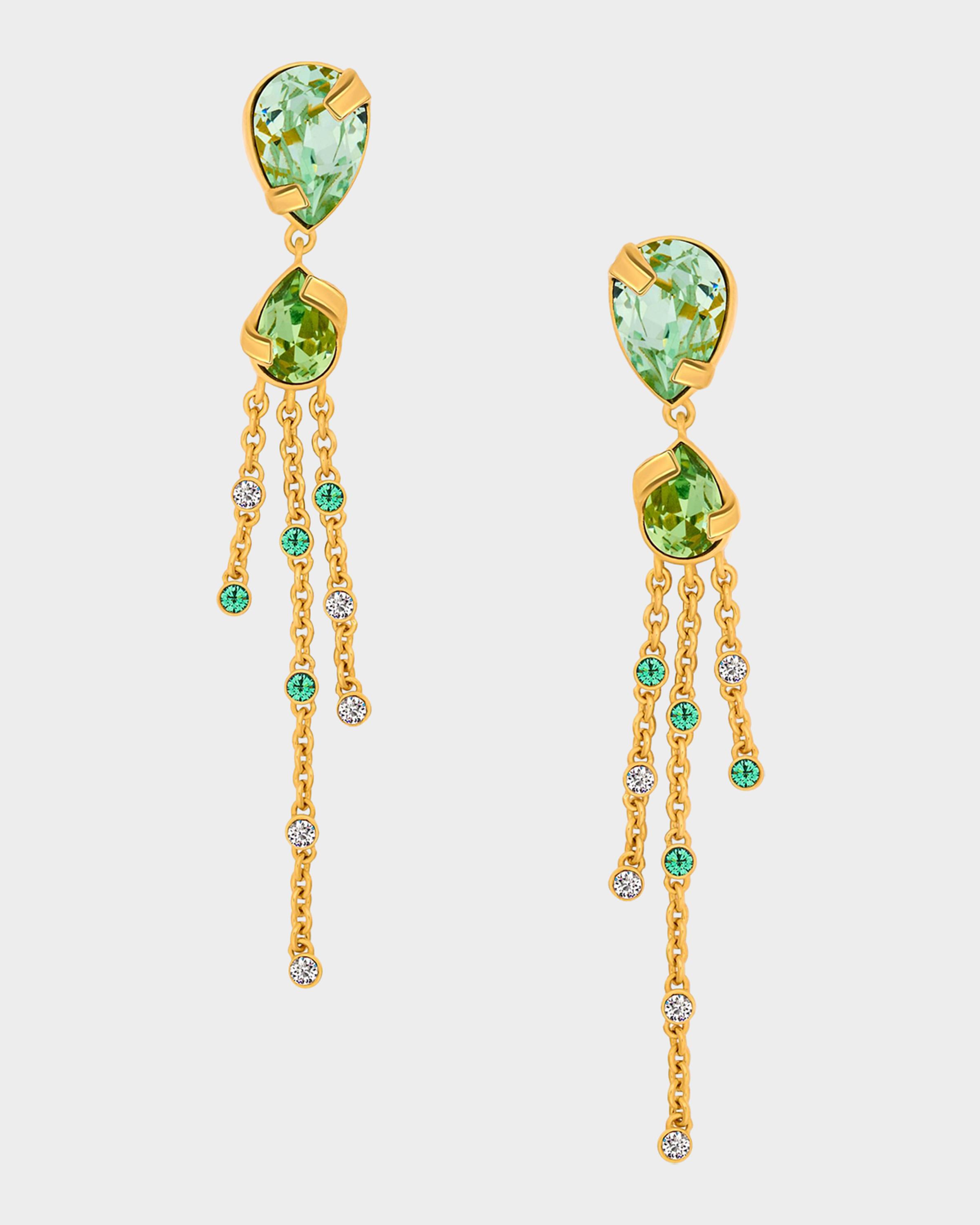 Pear Rhinestone Chain Earrings