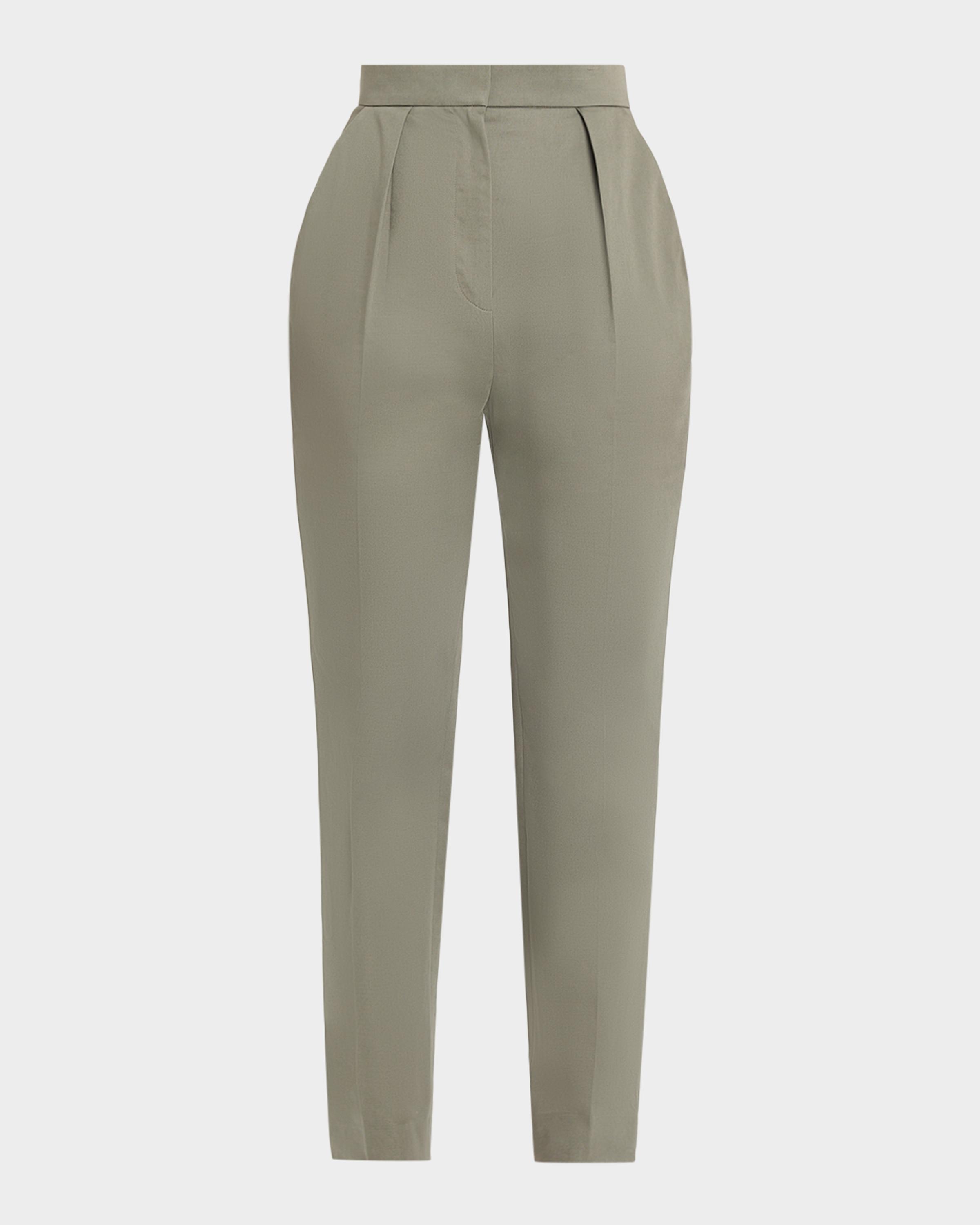 High-Rise Pleated Slim-Leg Tailored Trousers
