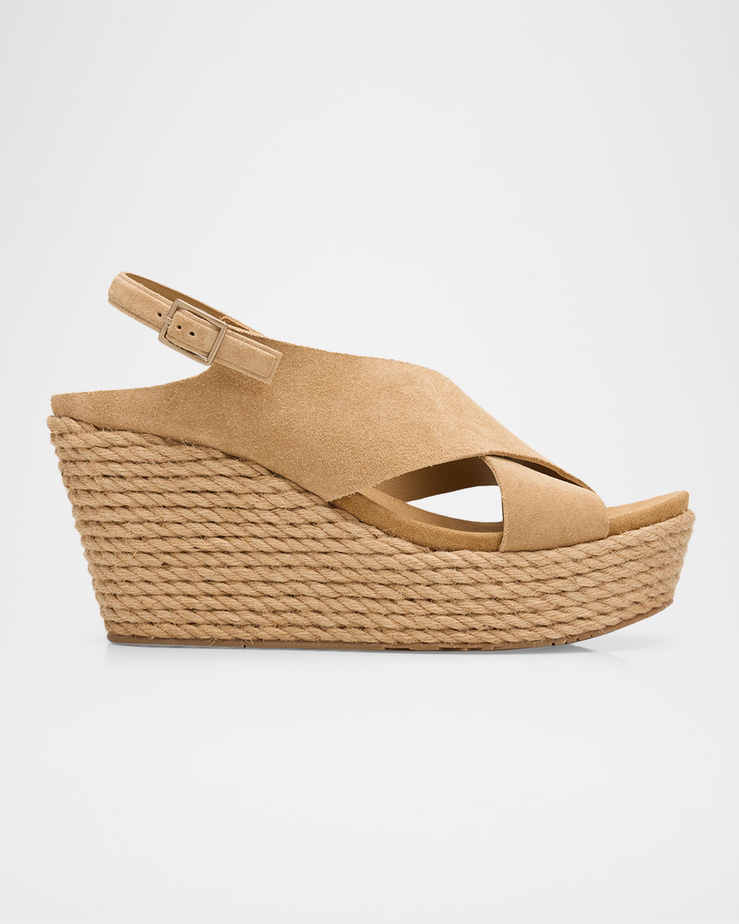 85mm Donvina Suede Crisscross Wedge Espadrilles