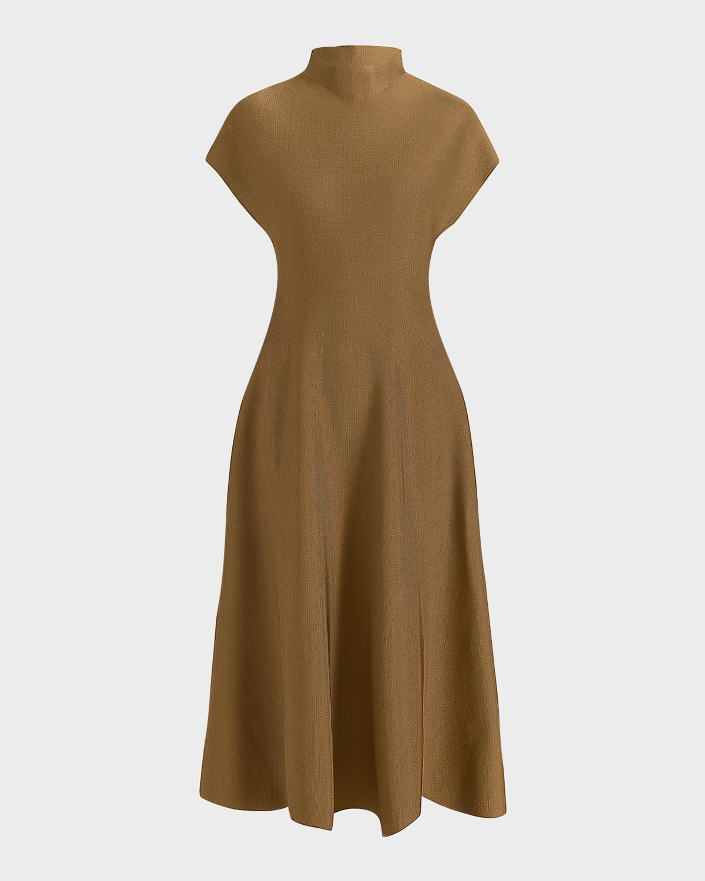 Lyra Mock-Neck Cap-Sleeve Midi Dress