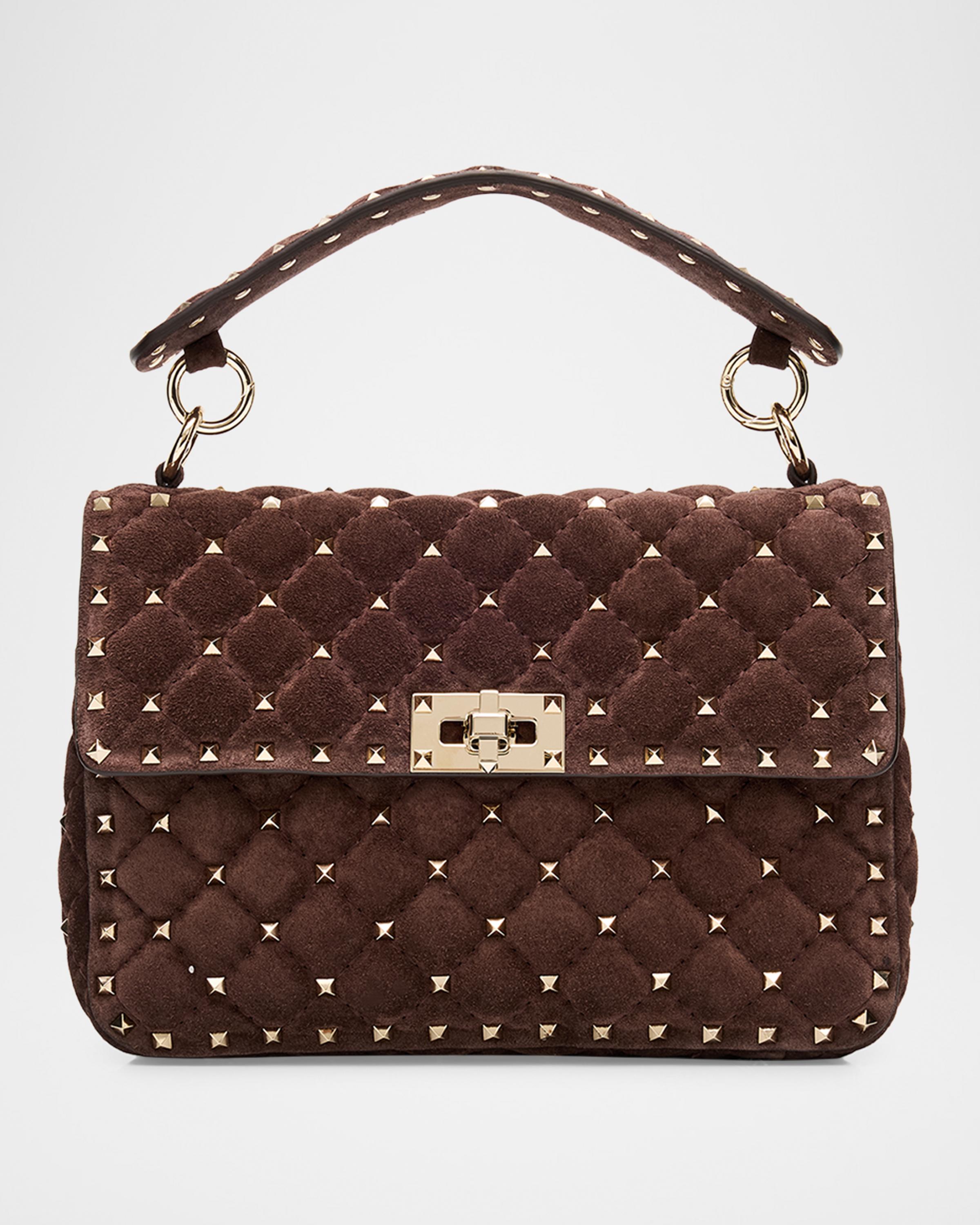 Quilted Rockstud Suede Shoulder Bag