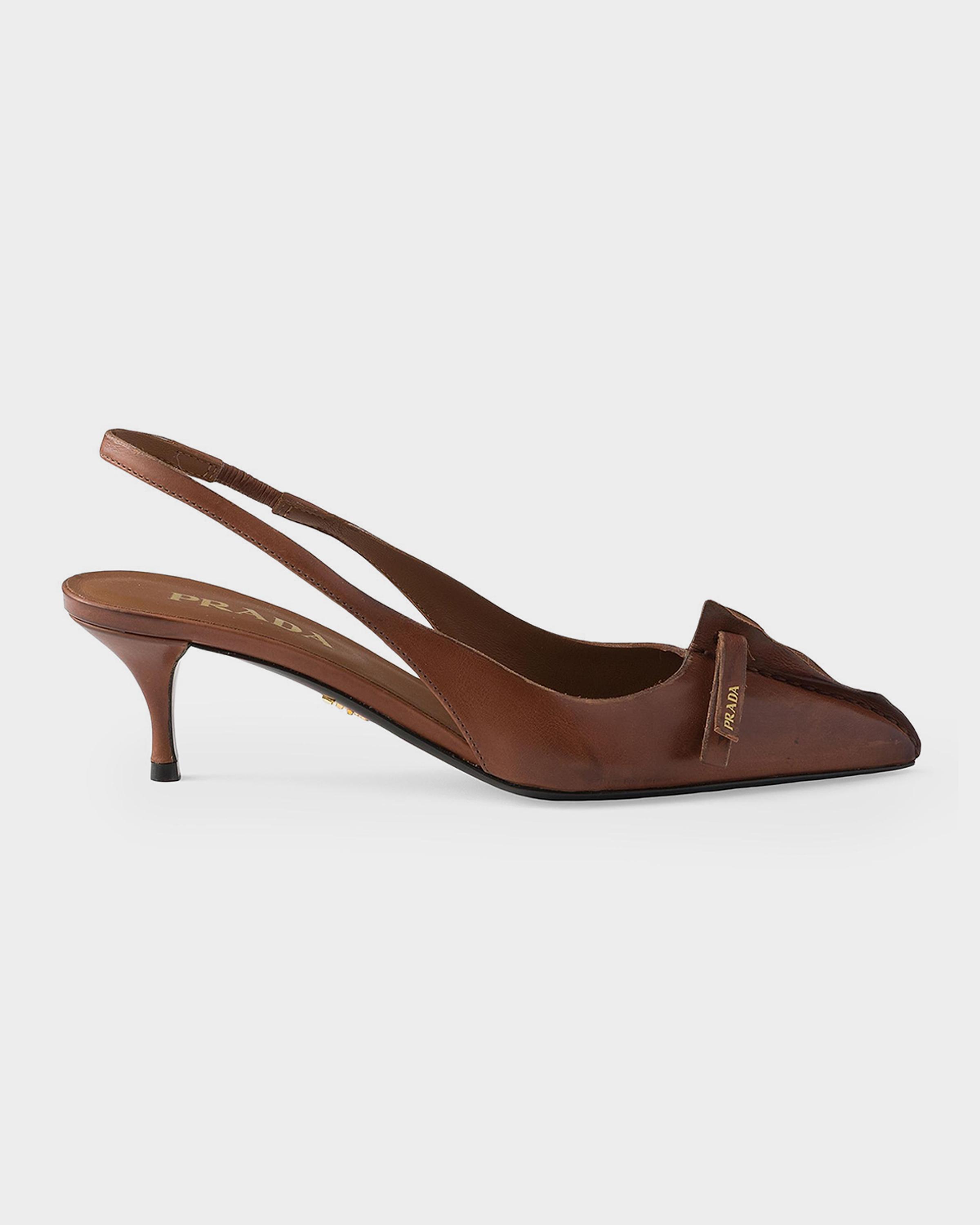 55mm Leather Slingback Pumps with Raw Edge