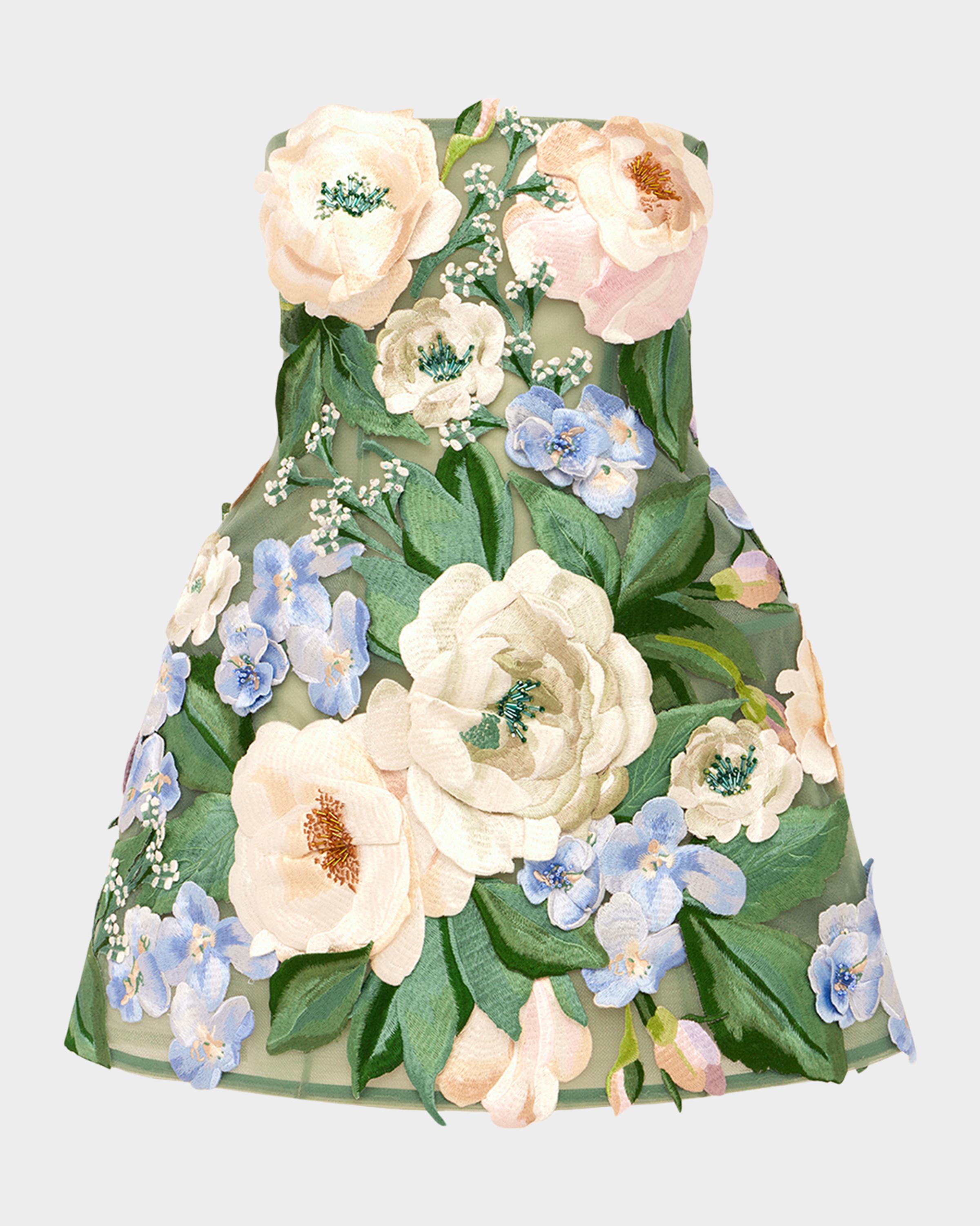 Floral Hand-Embroidered Bustier Mini Dress