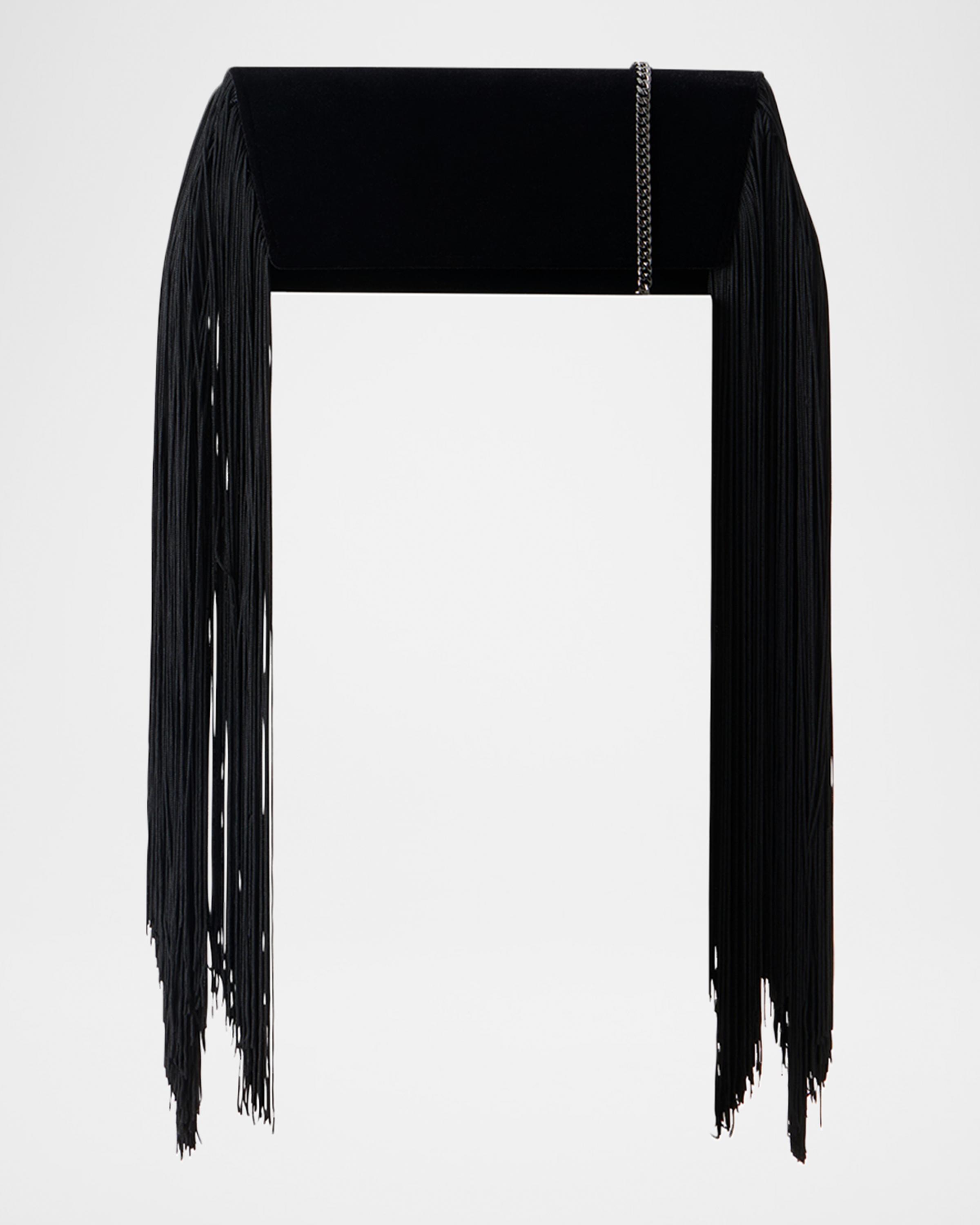 Anouk Fringed Velvet Trapezoid Clutch Bag