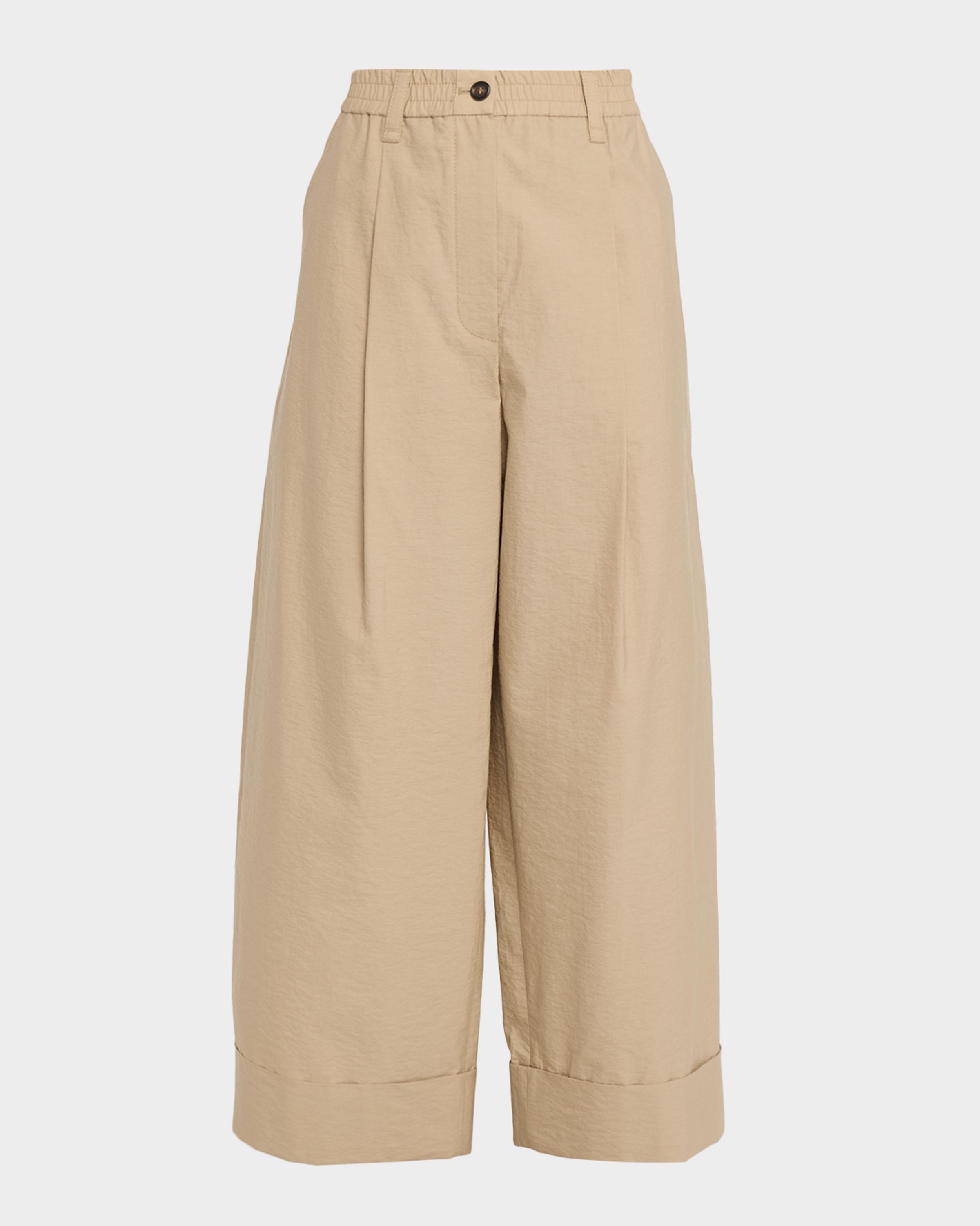Elastic-Waist Wide-Leg Ankle Pants