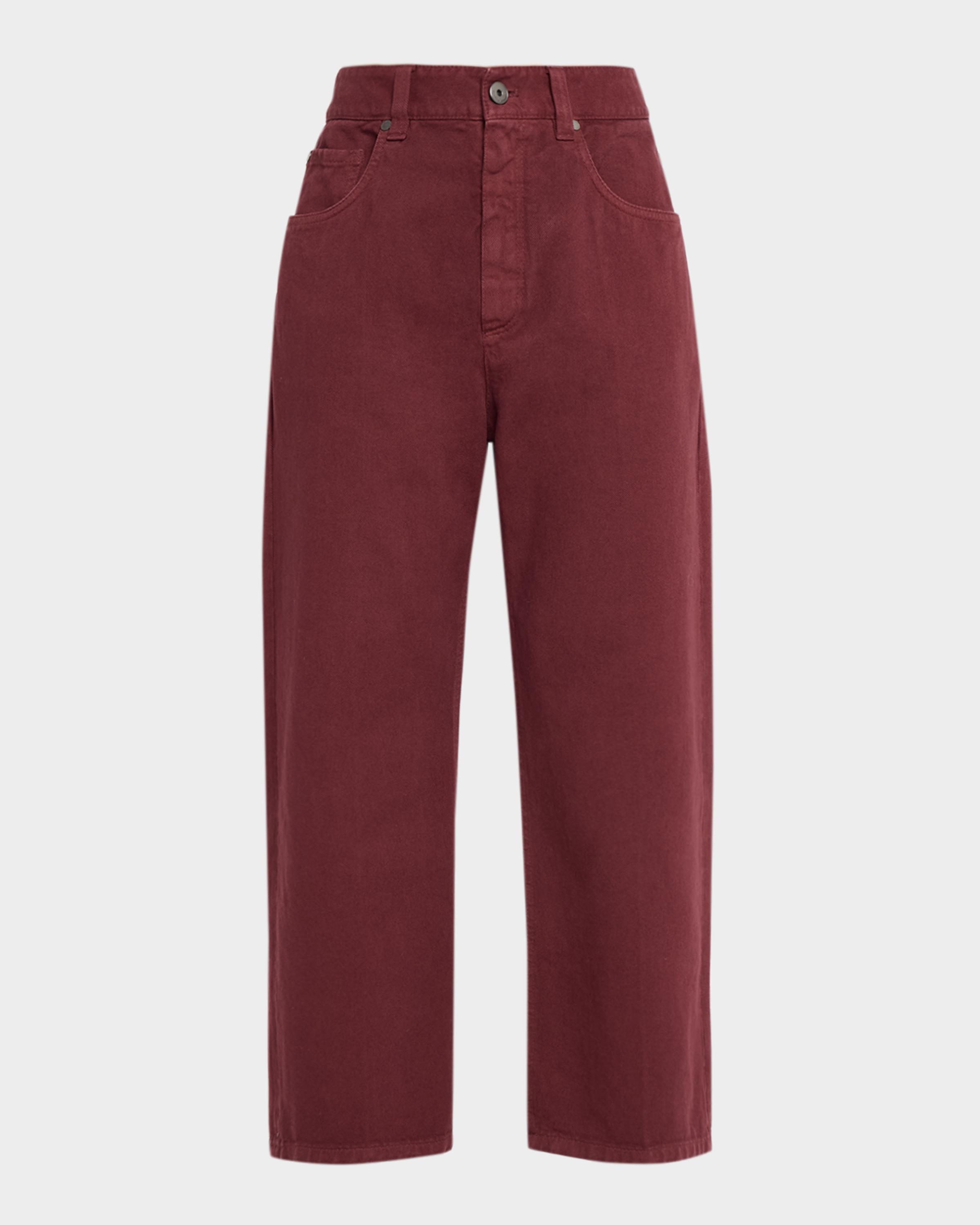 Dyed Cotton-Twill Relaxed-Leg Ankle Pants