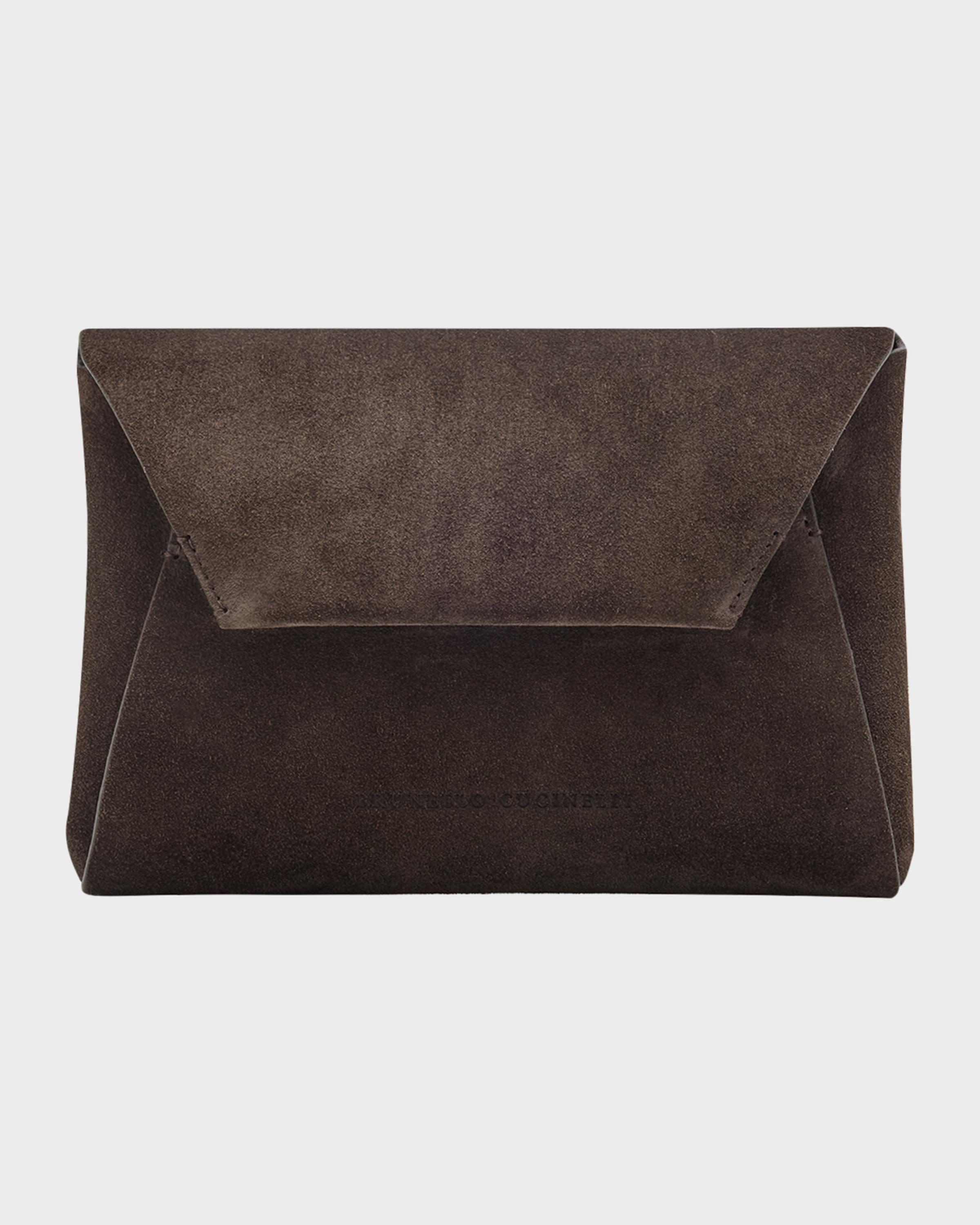 Suede Envelope Flap Clutch Bag