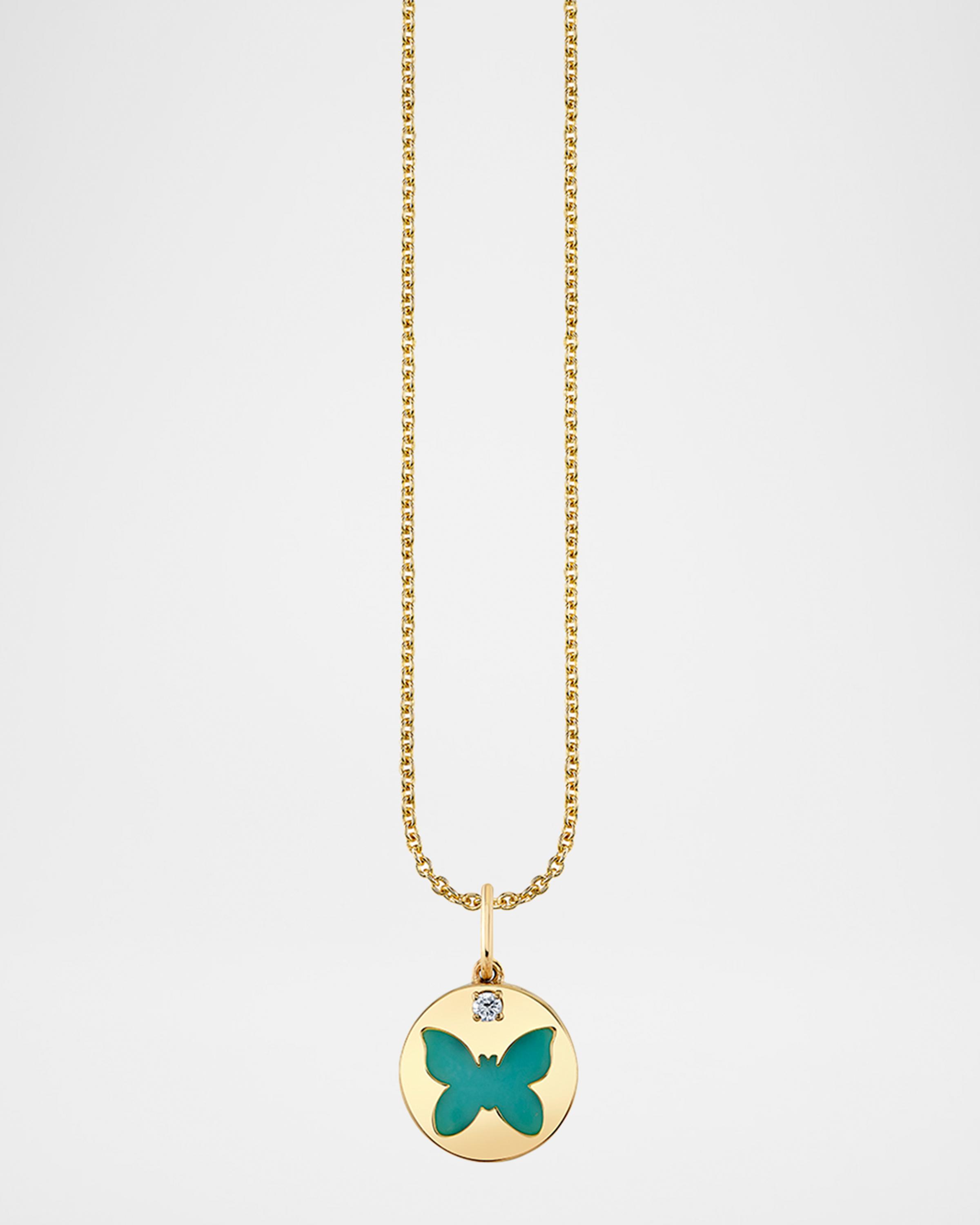 Butterfly Stone Inlay Icon Charm Necklace