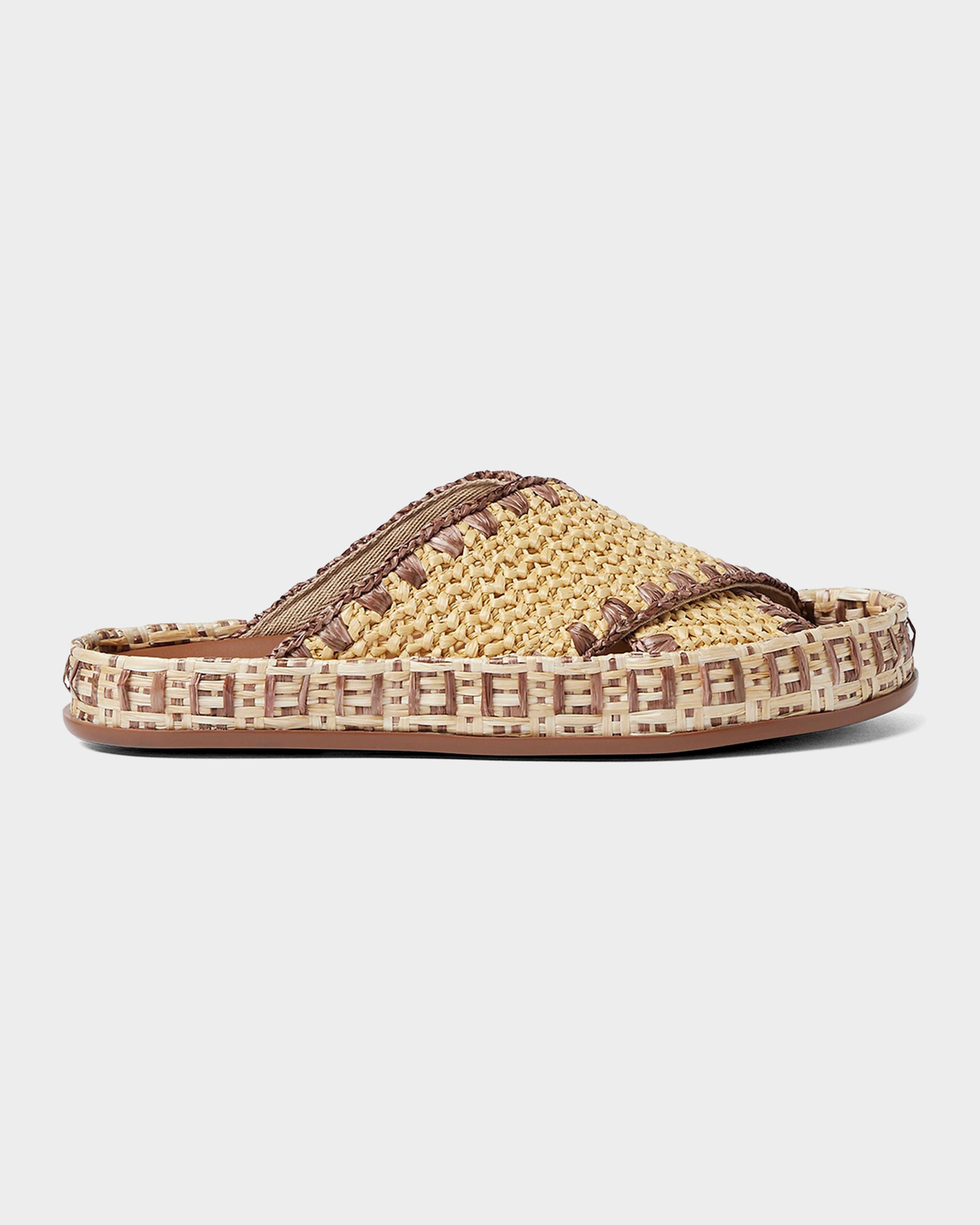 Raffia Crisscross Flat Slide Sandals