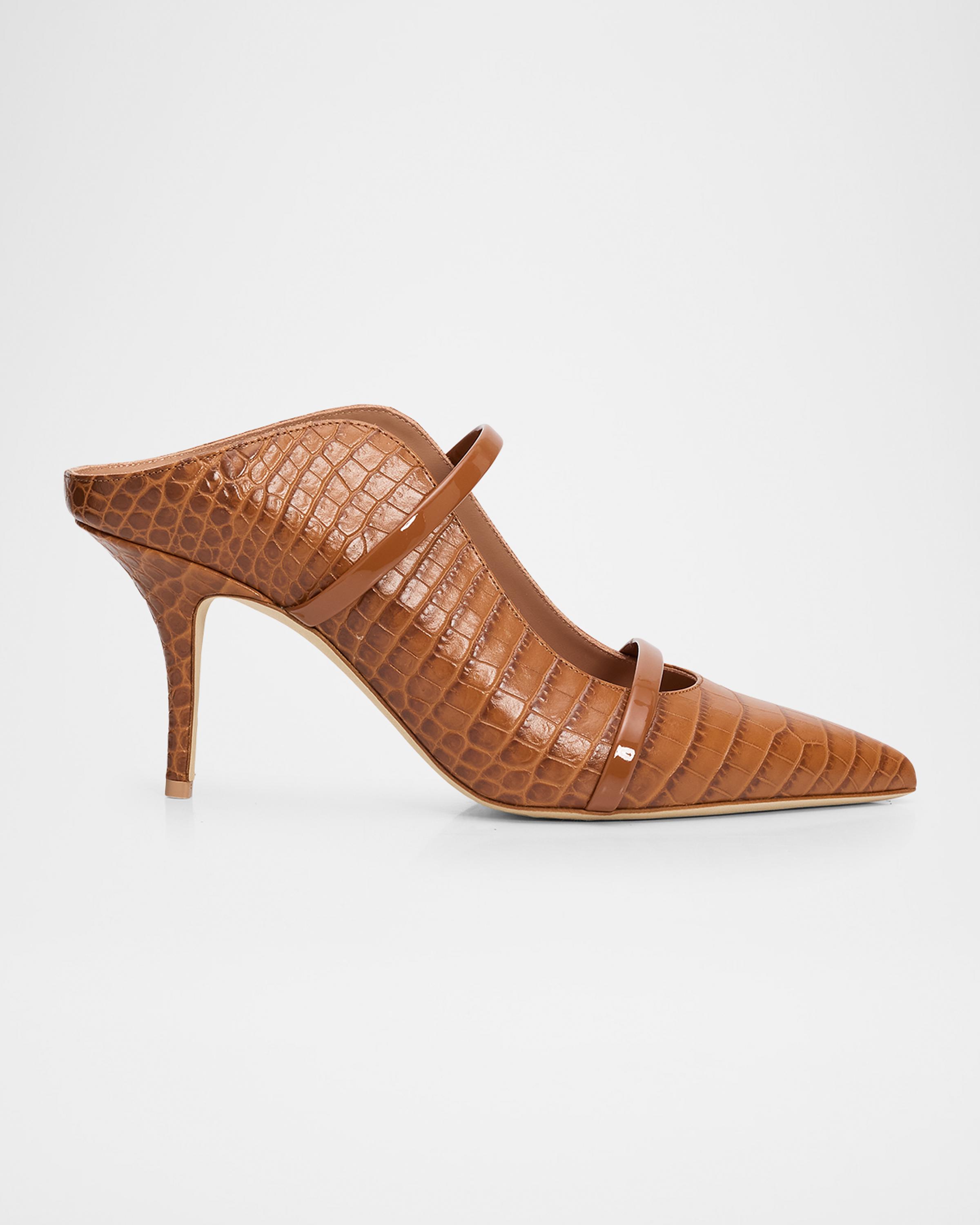 70mm Maureen Croc-Embossed Leather Mule Pumps