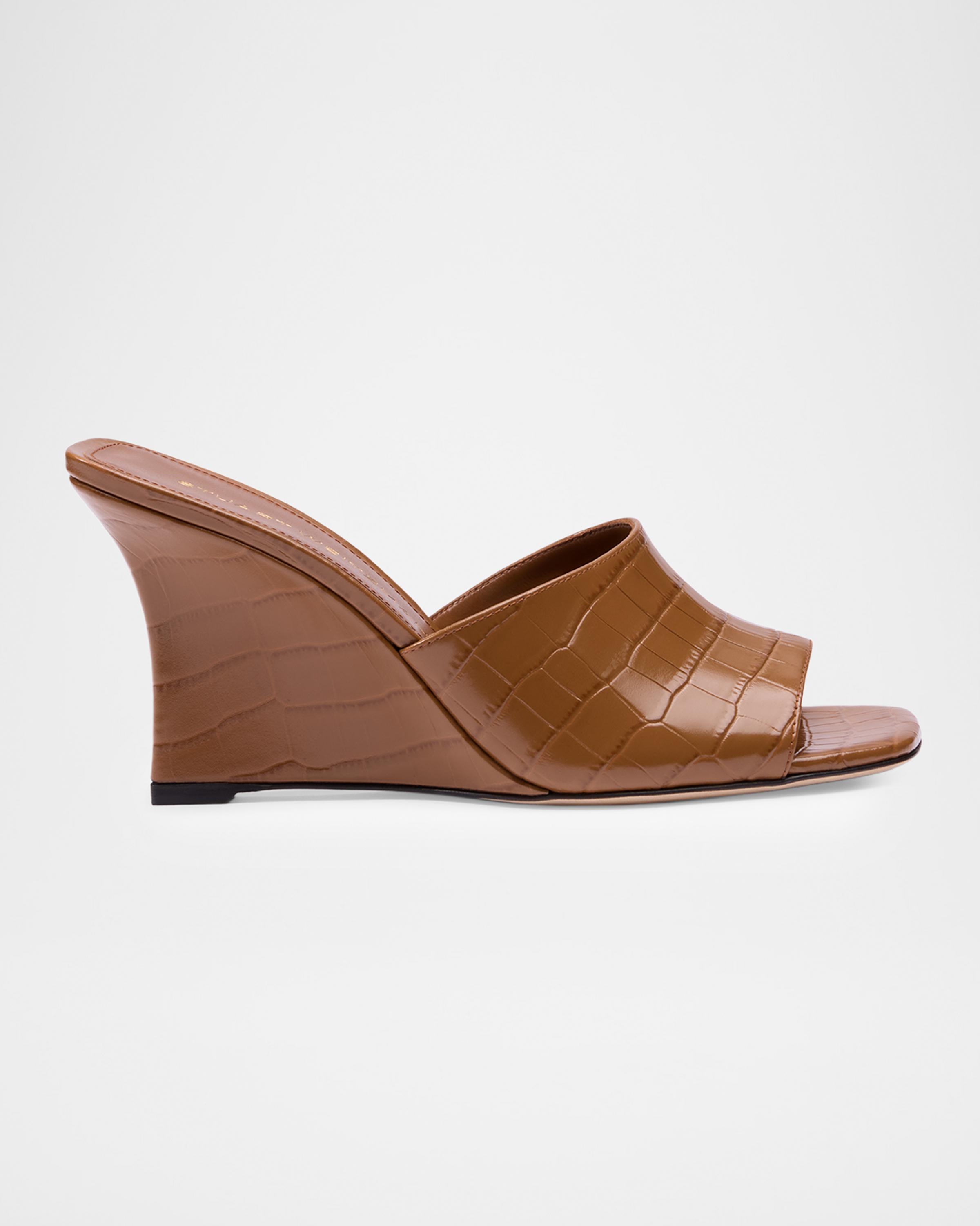 85mm Vinnie Croc-Embossed Leather Wedge Mules