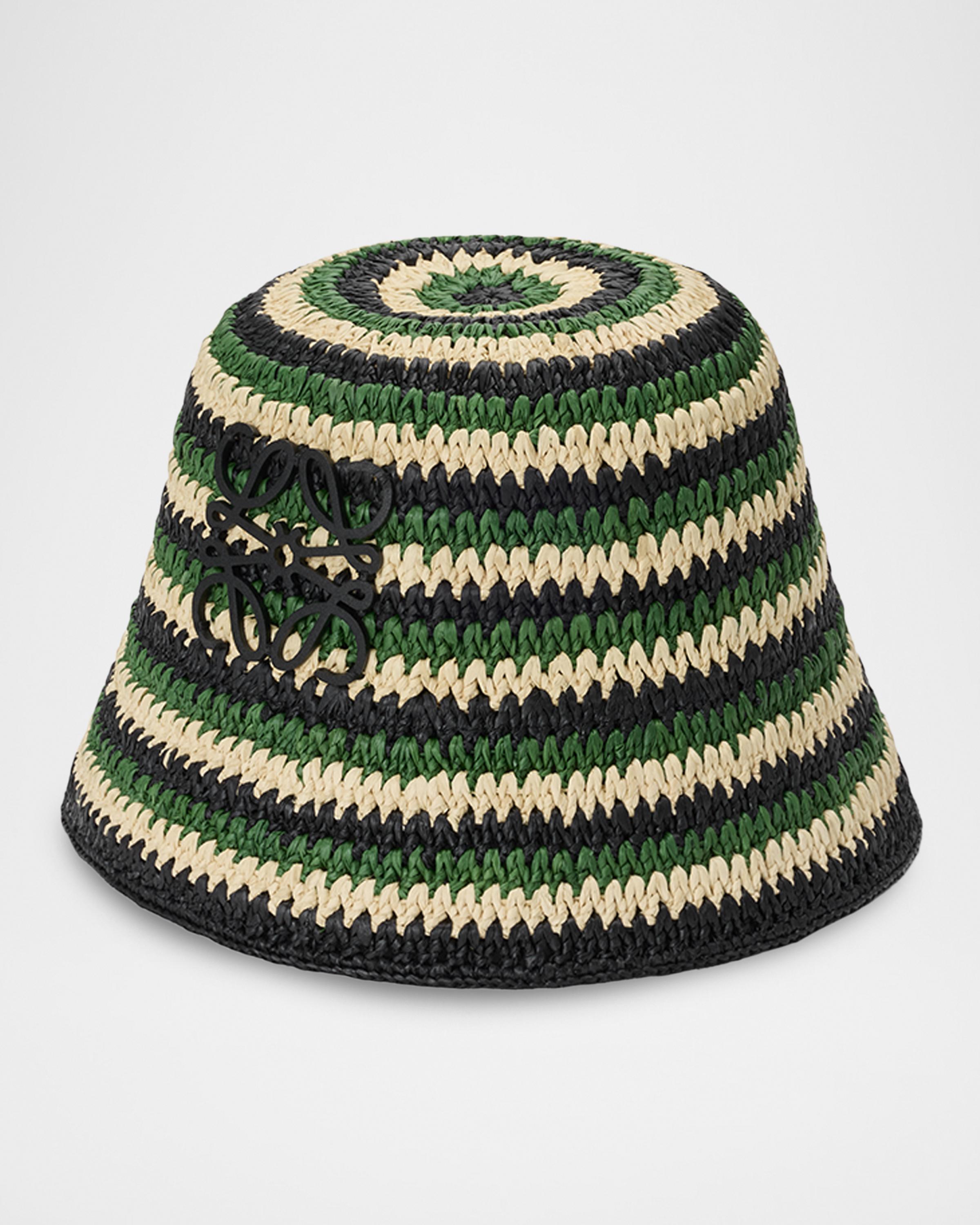 Anagram Striped Raffia Bucket Hat