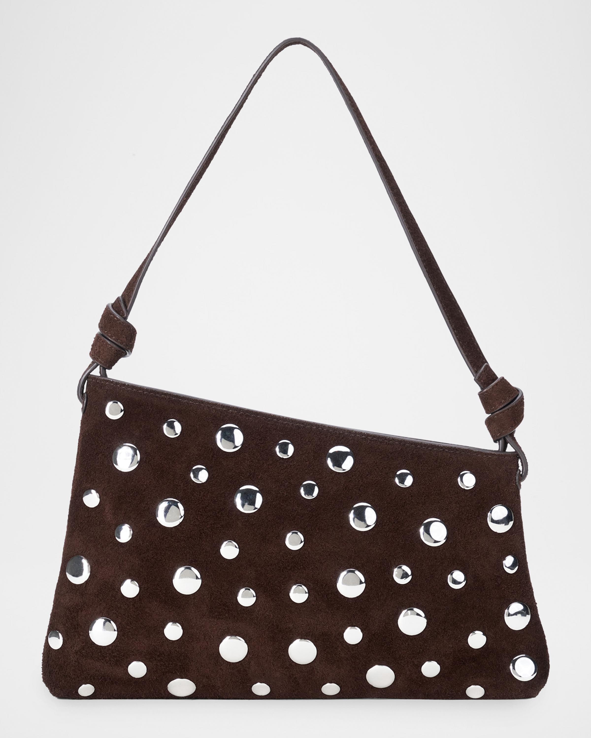 Dani Angular Studded Suede Shoulder Bag