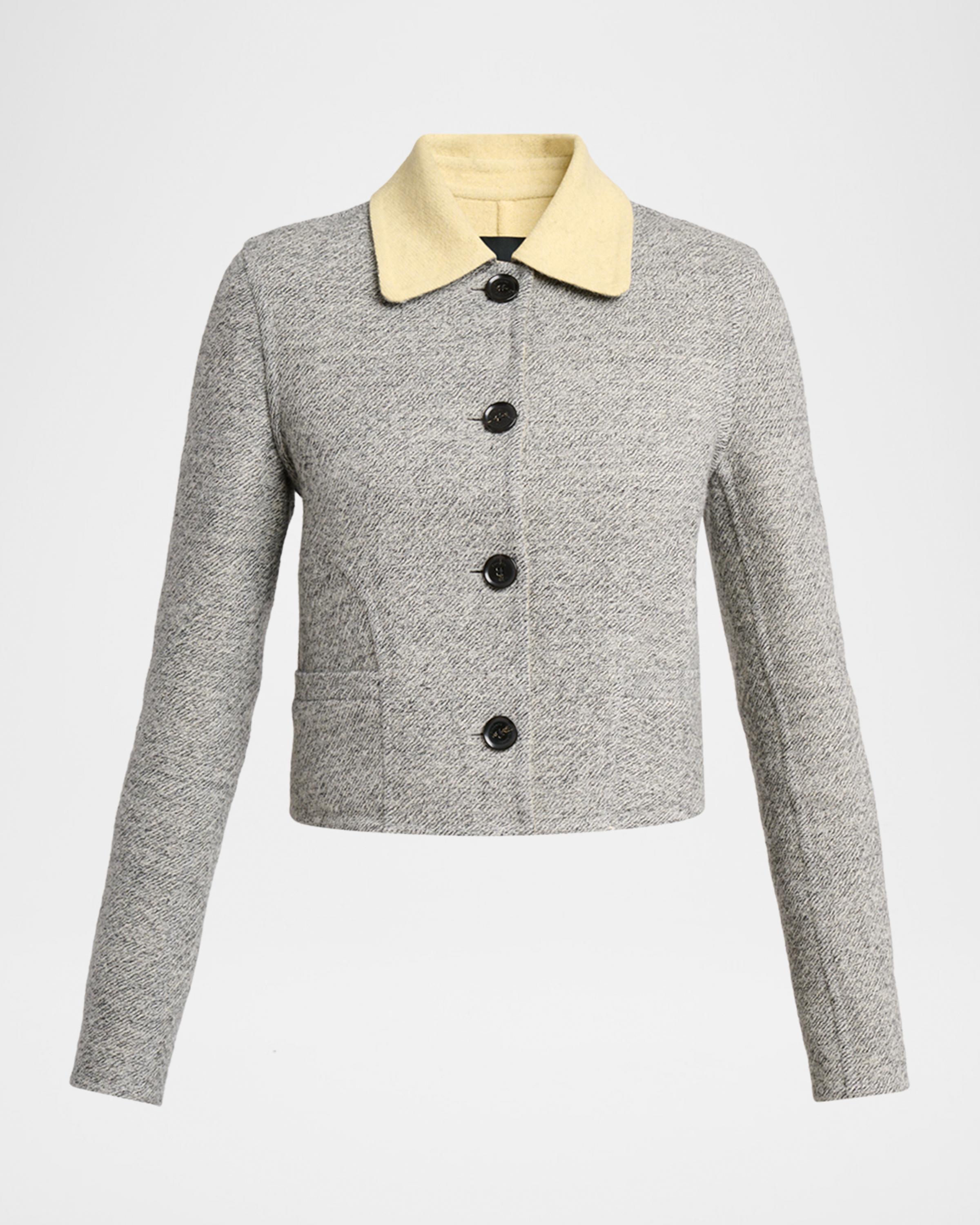 Gaelle Contrast-Collar Tweed Single-Breasted Jacket
