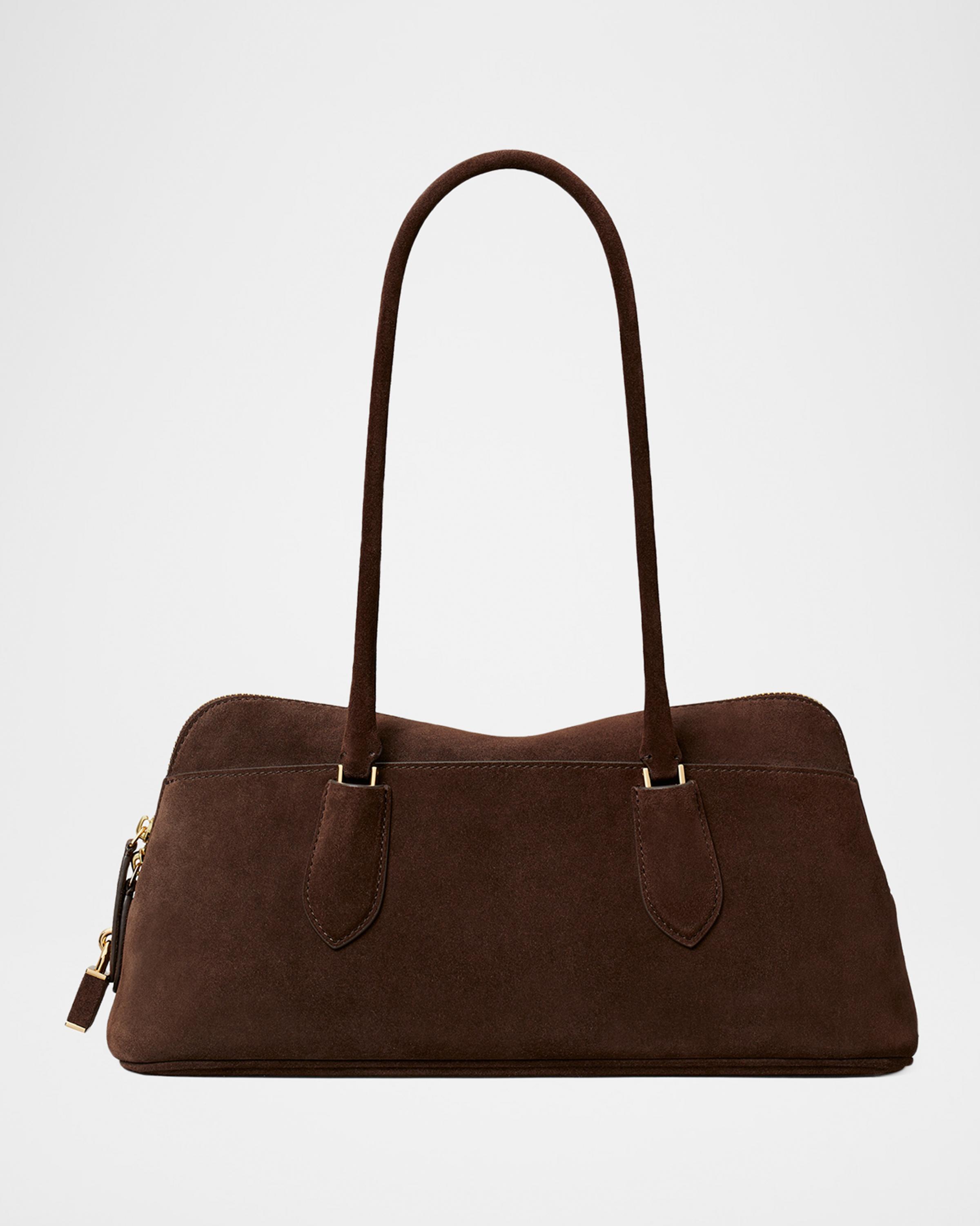 Lock East-West Suede Satchel
